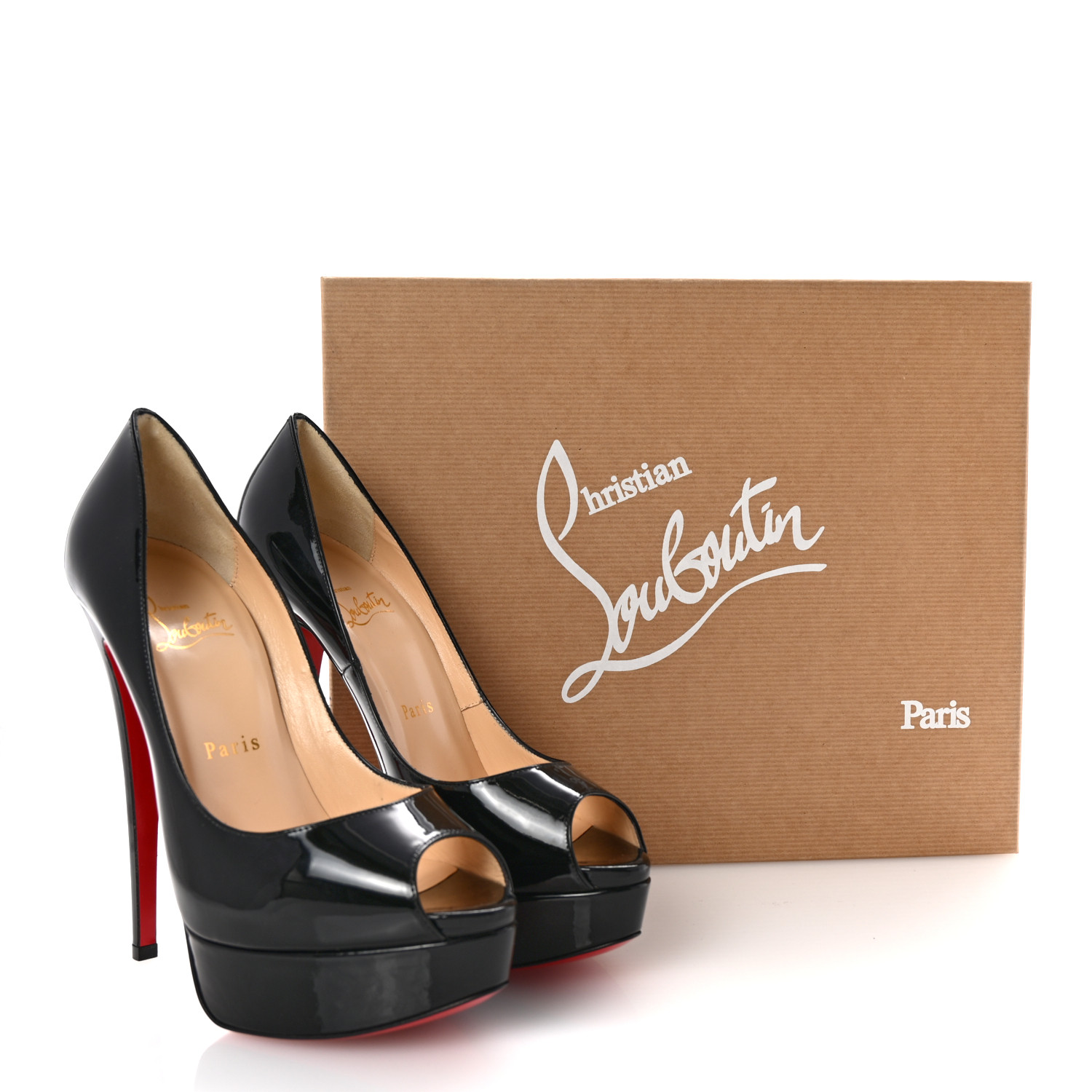 Louboutin ルブタン ヒール37.5 LADY PEEP 150 34A CHRISTIAN LOUBOUTIN Lady Peep Patent Black Leather Pumps