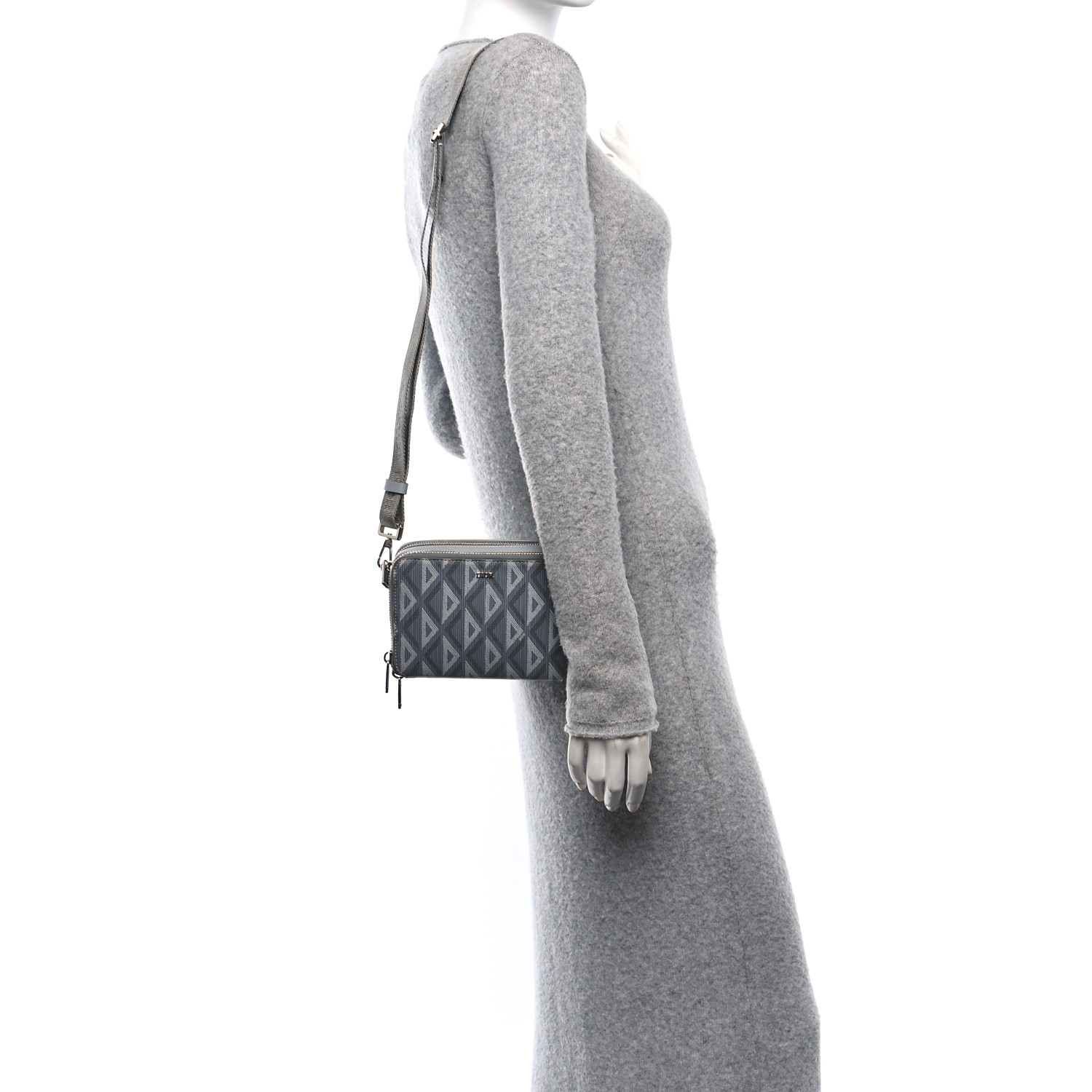 CHRISTIAN DIOR Coated Canvas CD Diamond Messenger Pouch Grey