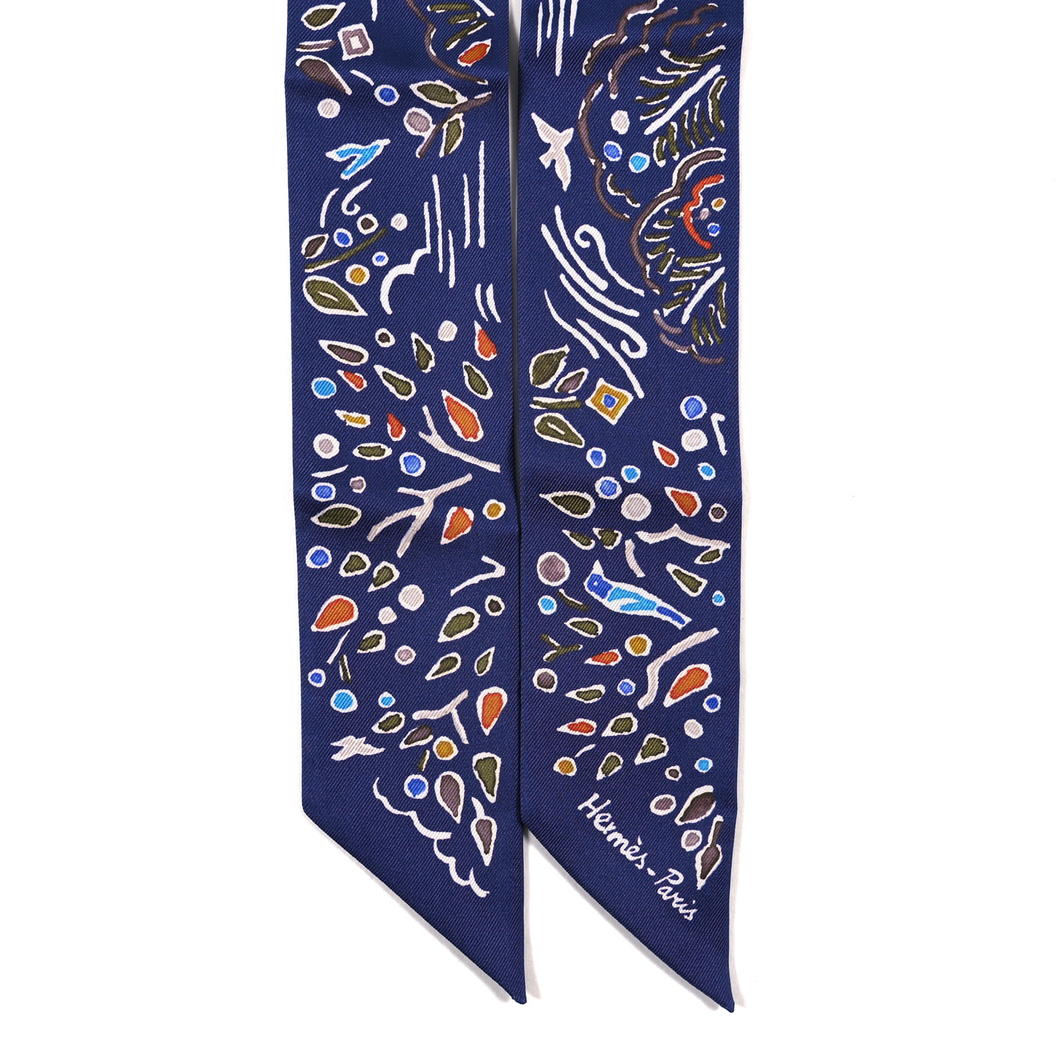 【入手困難！】HERMES Isola di Primavera パレオ HERMES Silk Isola Di Primavera Twilly Marine Kaki White