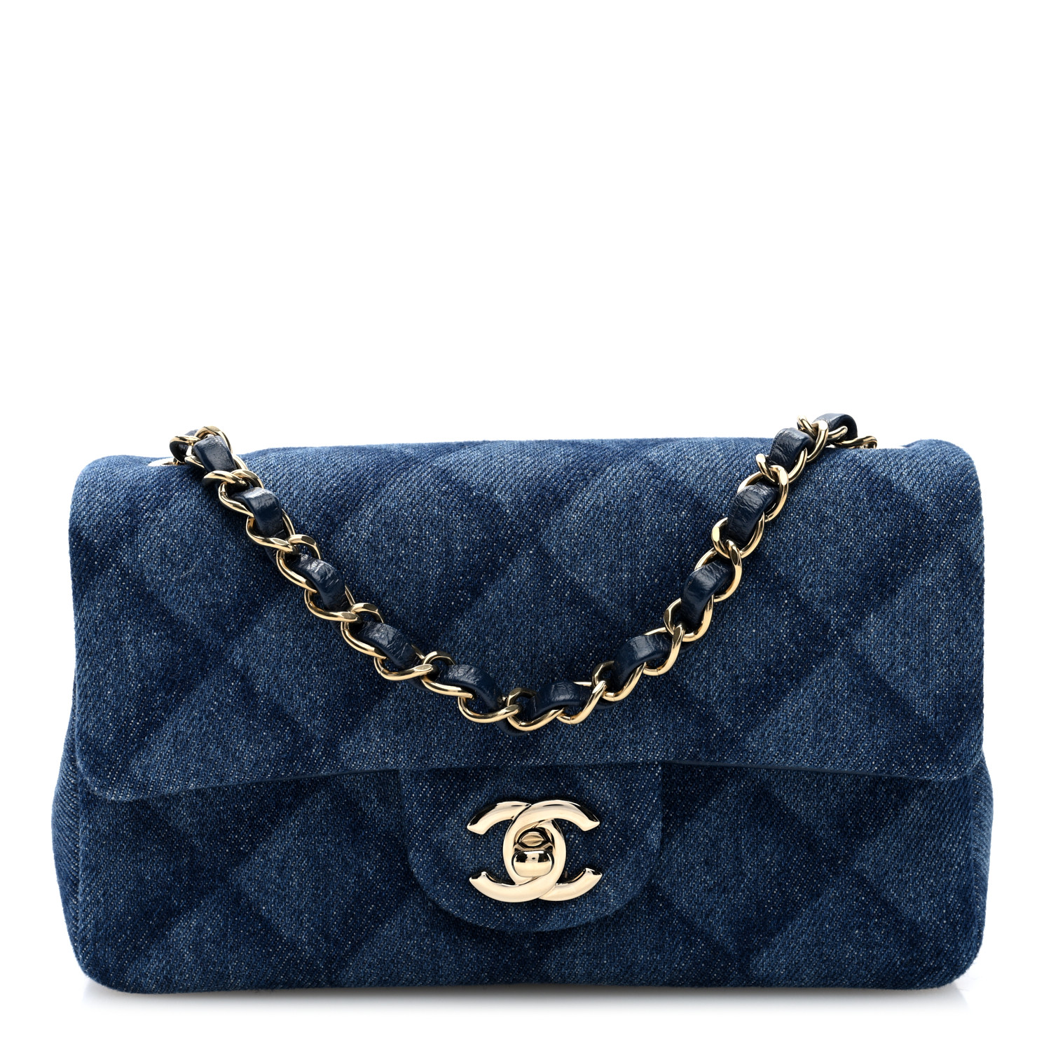 CHANEL Printed Denim Quilted Mini Rectangular Flap Dark Blue