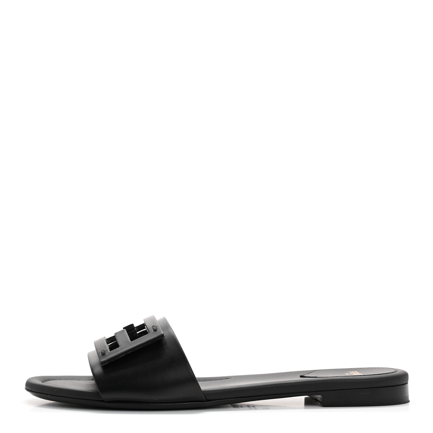 FENDI Vitello Cuoio Baguette Flat Slide Sandals 40 Black