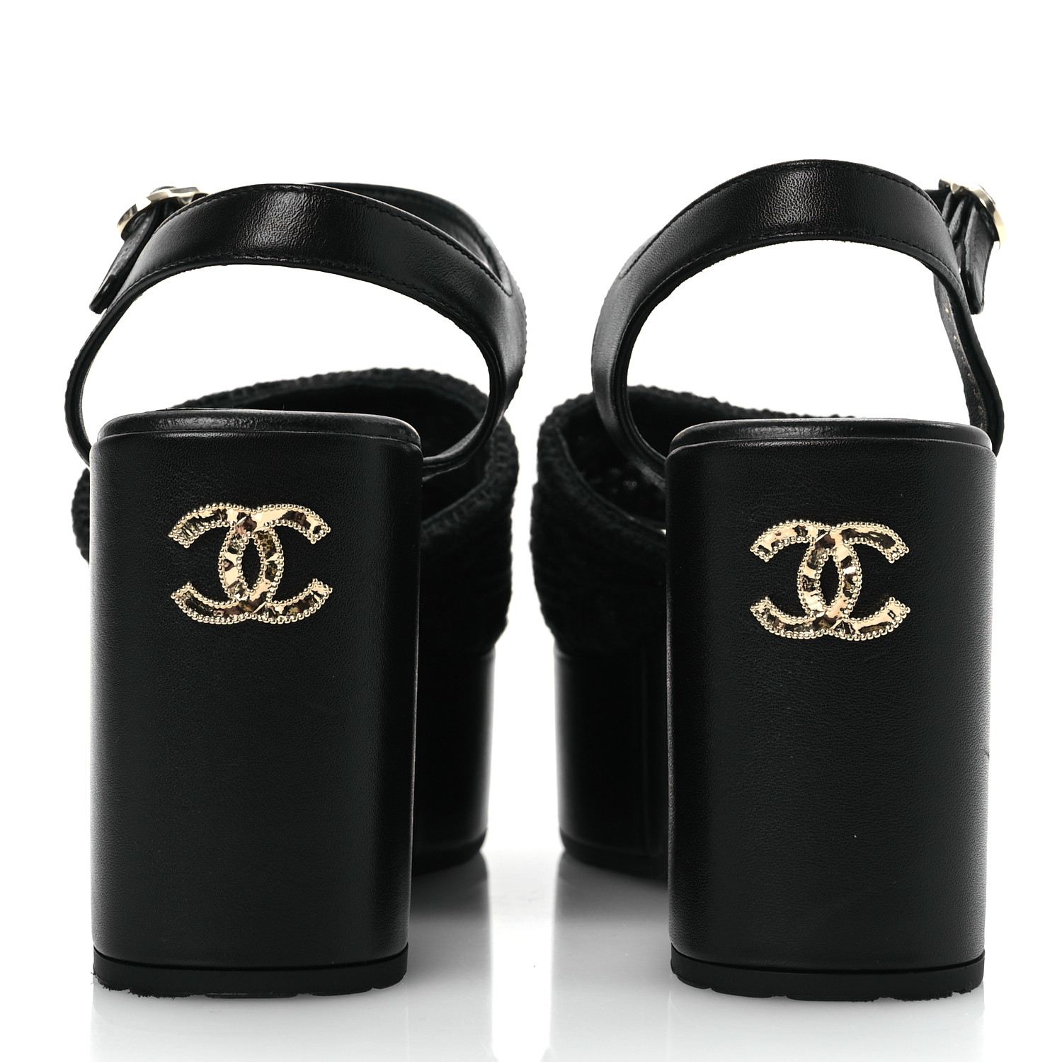 CHANEL Lambskin CC Platform Sandals 37 Black 1678313