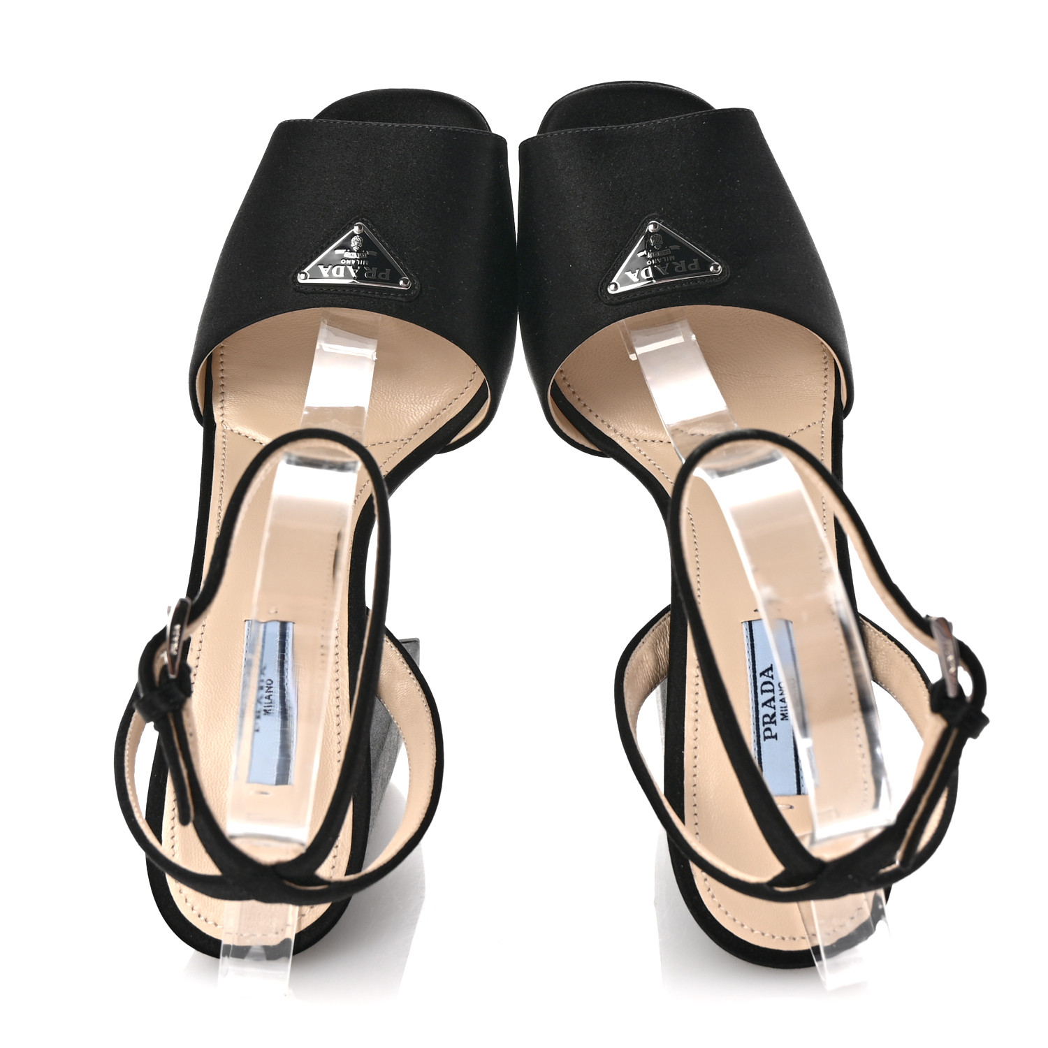 PRADA Satin Metal Triangle Logo Ankle Strap 40/135mm