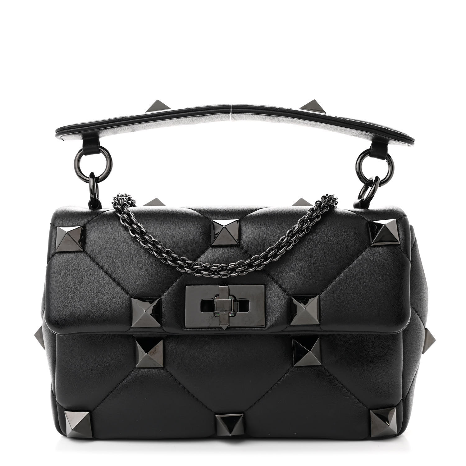 ハンドバッグ Valentino Garavani Black Nappa Leather Medium Roman Stud Han Valentino Garavani Black Nappa Leather Medium Roman Stud