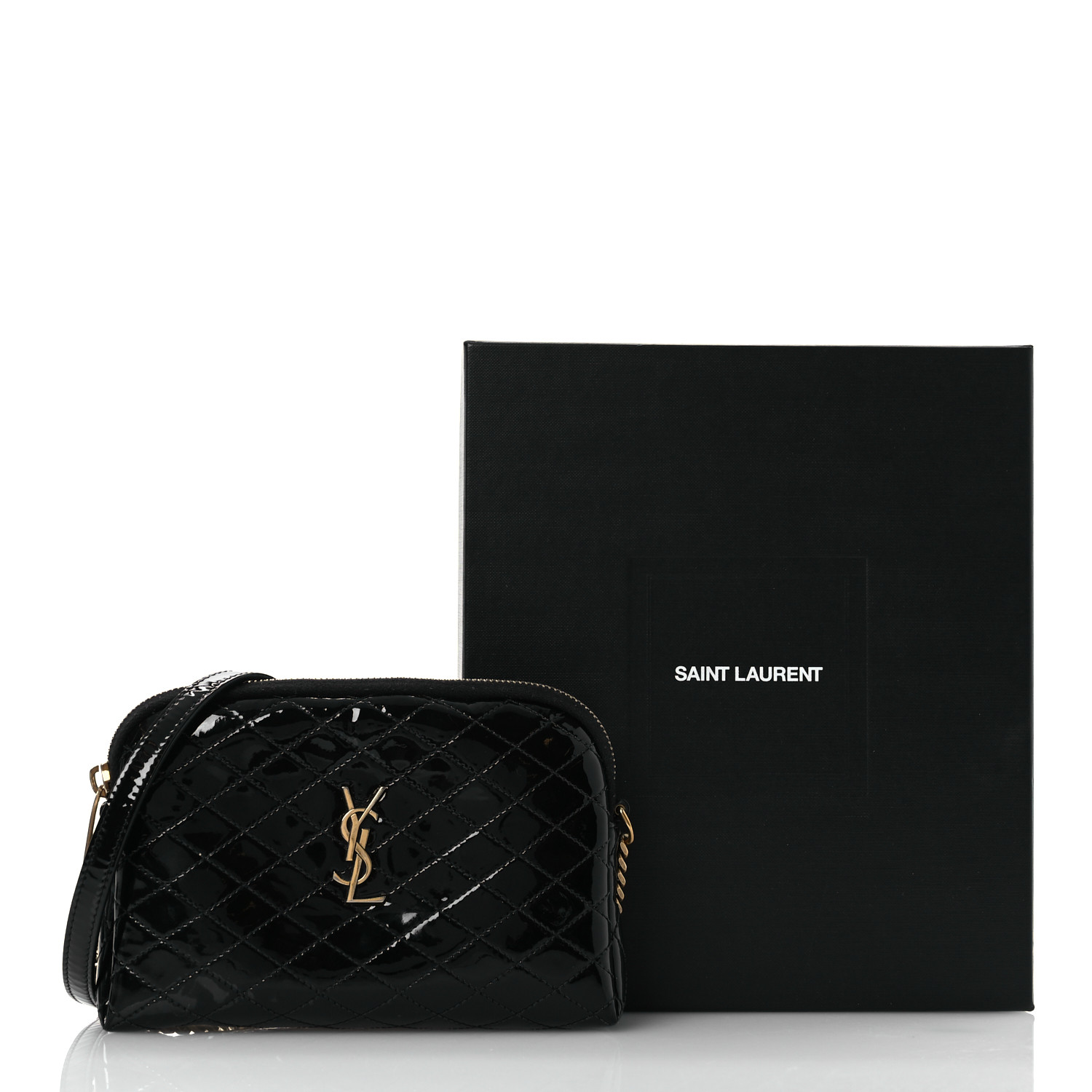 SAINT LAURENT Patent Quilted Gaby Zipped Pouch Black 1672132
