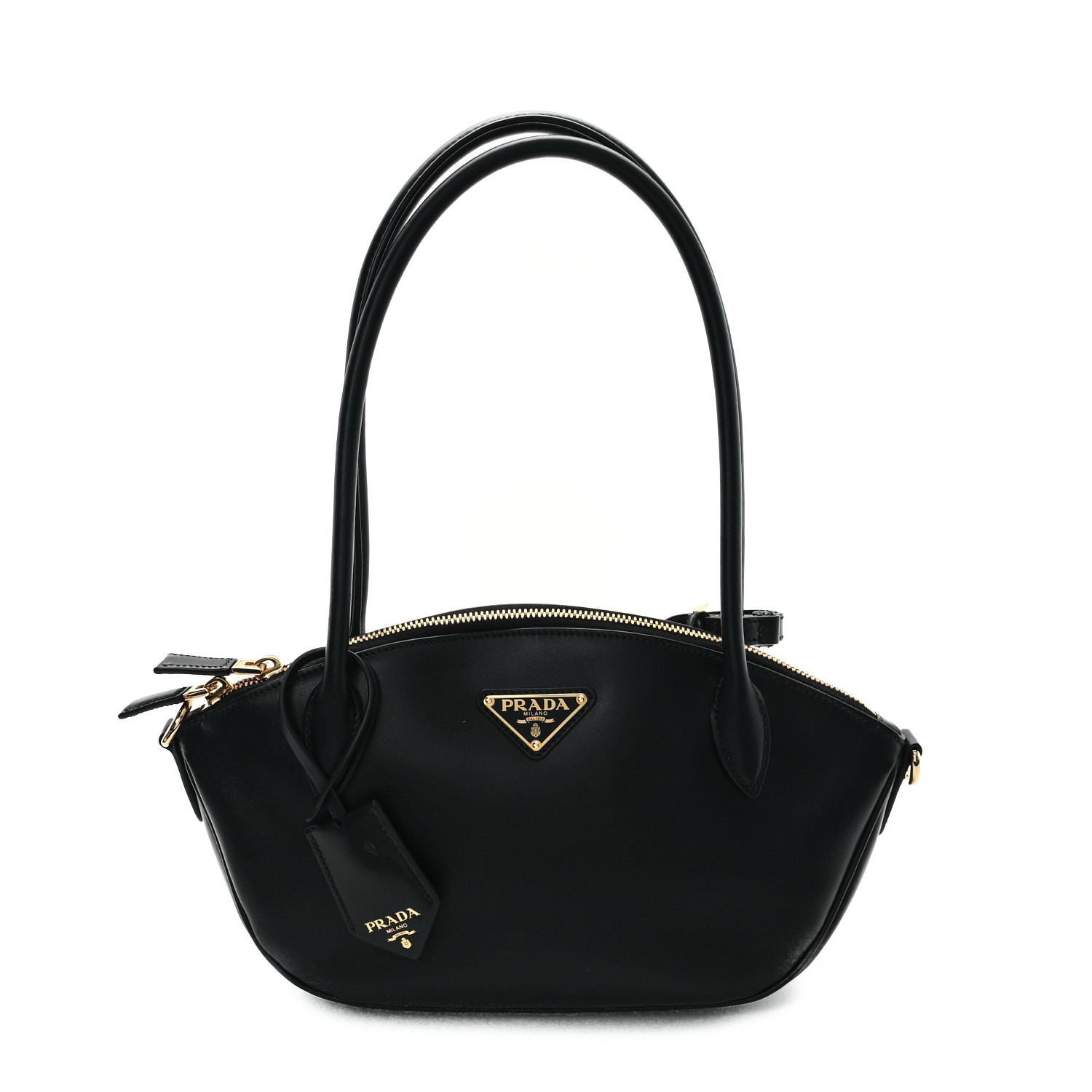 ショルダーバッグ・ポシェット Prada Black Calf Leather Sacca Handbag Prada Black Vitello Phenix Leather Web Stripe Strap