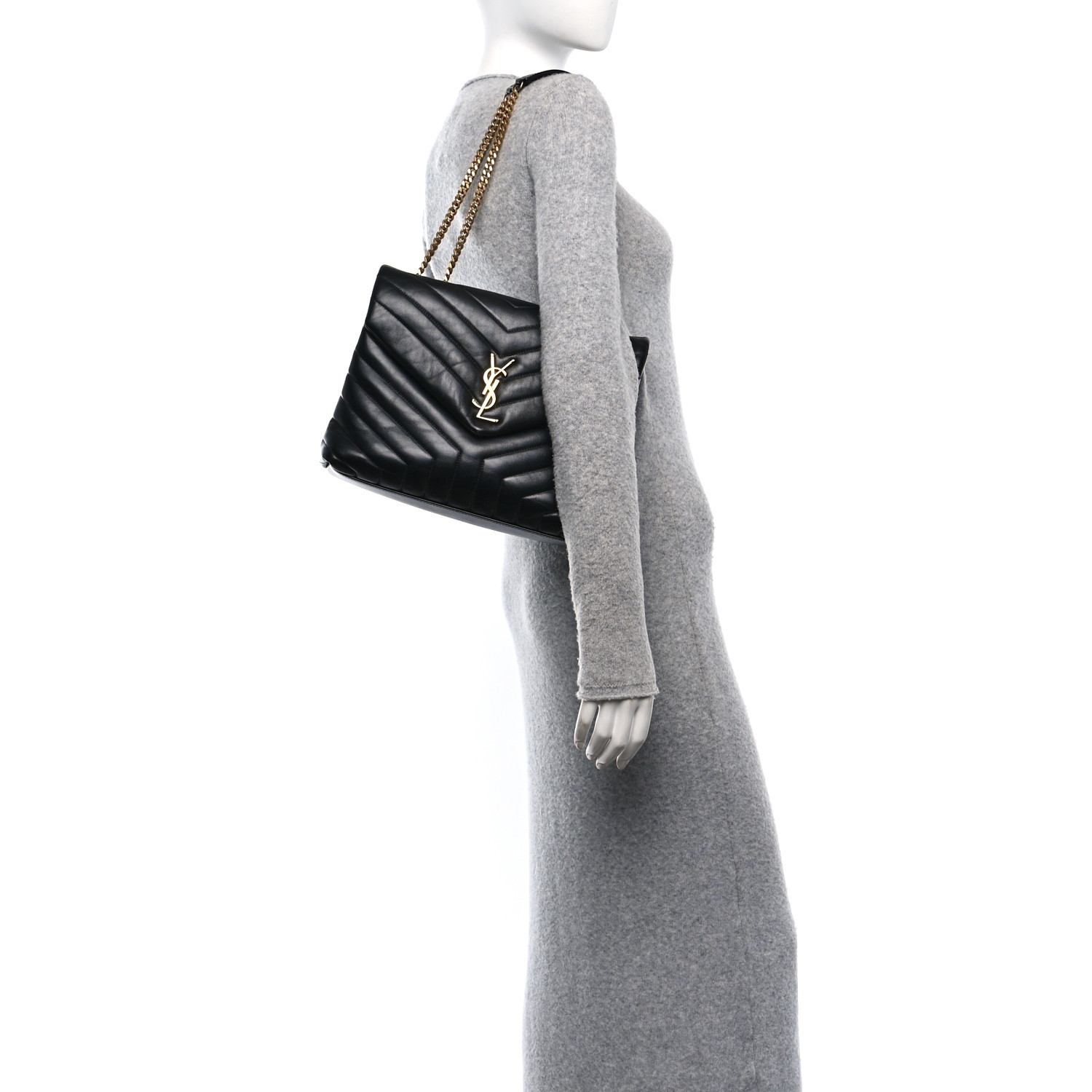 SAINT LAURENT Calfskin Y Quilted Monogram Medium Loulou