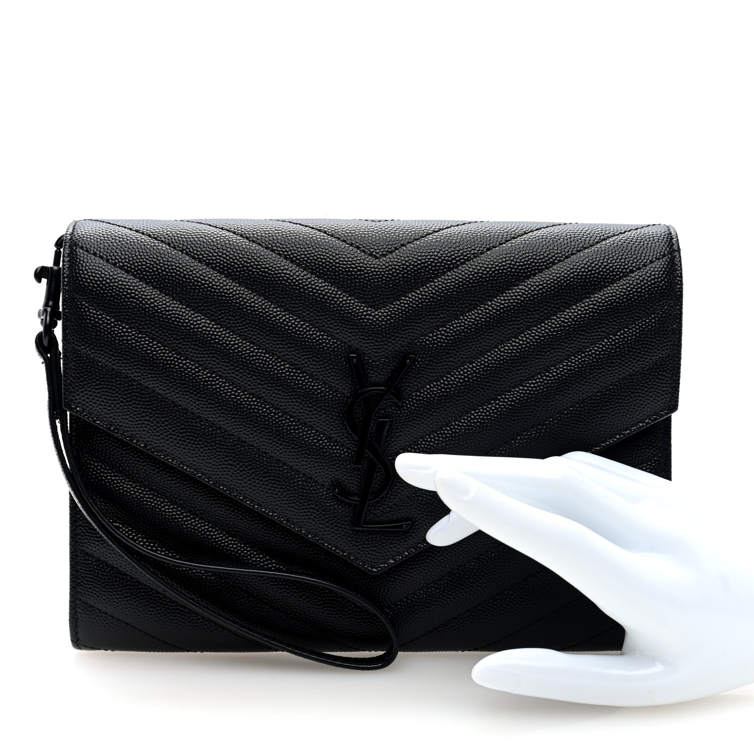ENVELOPE GRAIN-DE-POUDREクラッチ SAINT LAURENT Grain De Poudre Matelasse Chevron Monogram