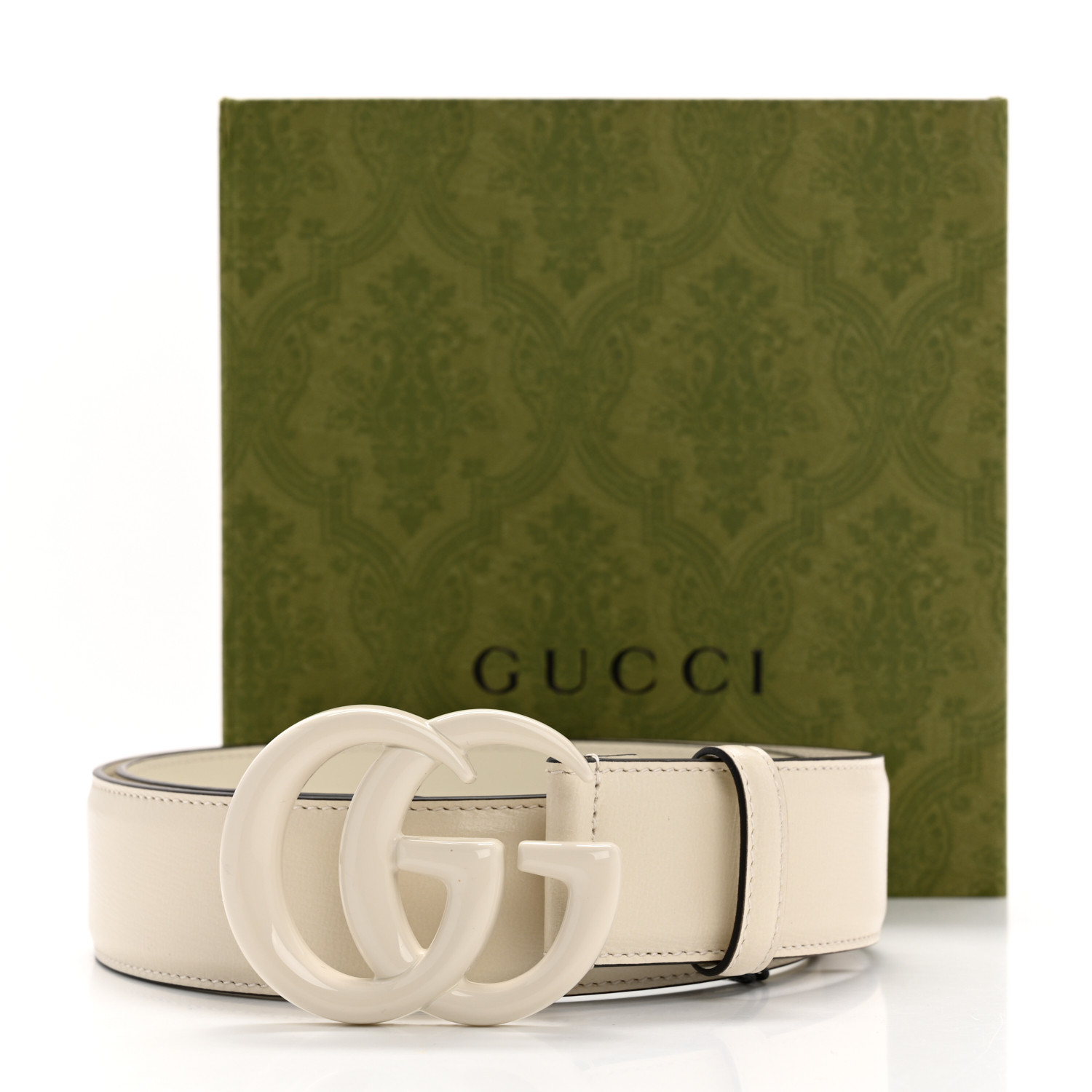GUCCI Azalea Calfskin Enamel Monochrome Double G 40mm Belt