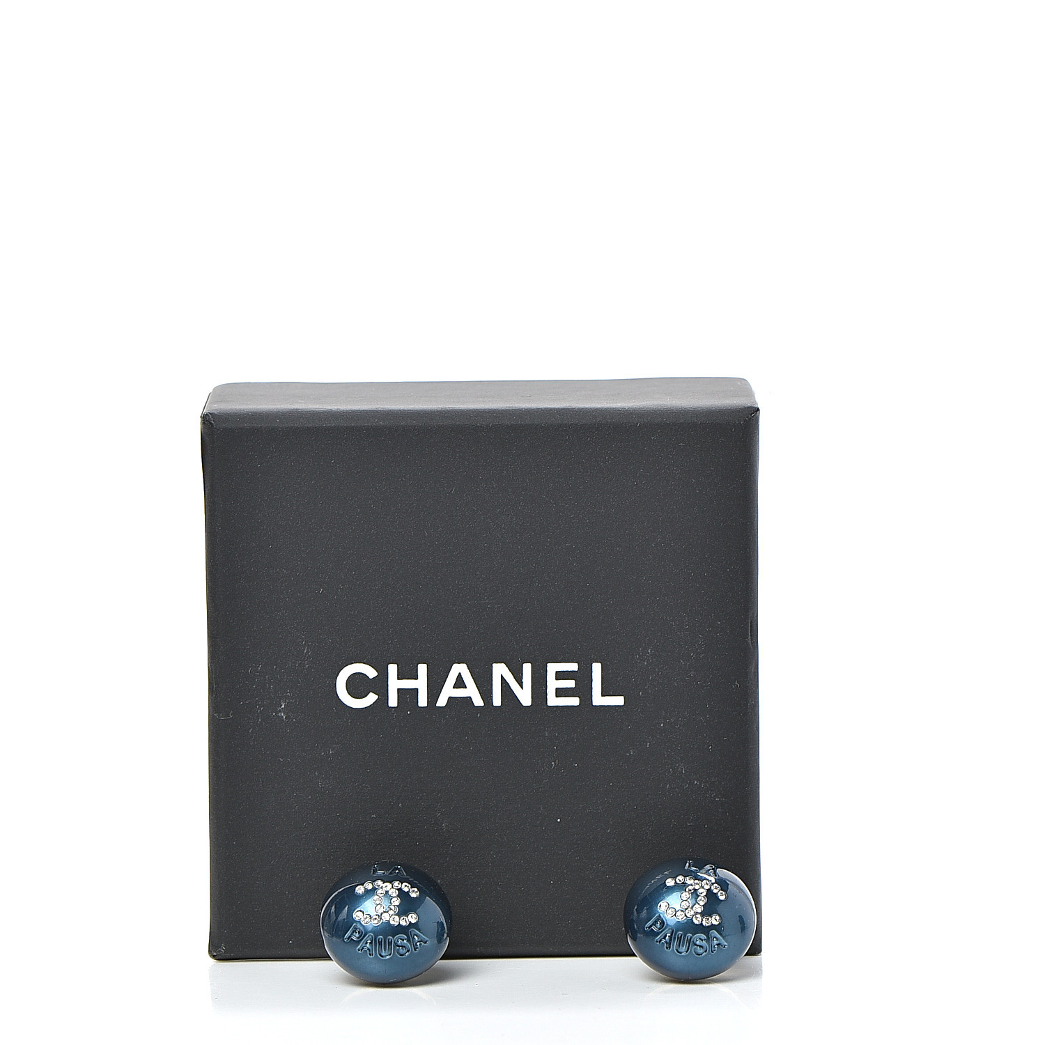 CHANEL Resin Crystal CC La Pausa Earrings Navy Gold 530555