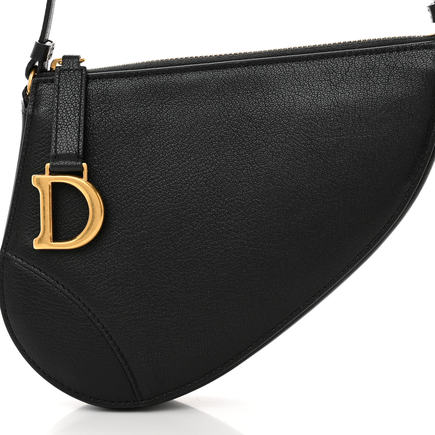 CHRISTIAN DIOR Goatskin Saddle Rodeo Pouch Black 1411731