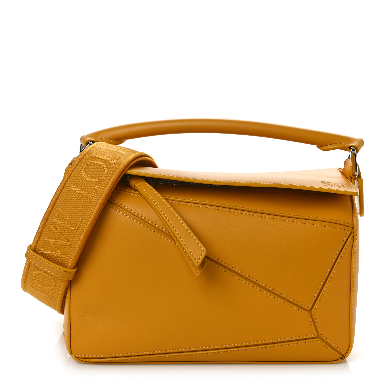 LOEWE セール★ PUZZLE FOLD WASH BAG★SUNFLOWER LOEWE Satin Calfskin Small Puzzle Edge Bag Sunflower 1411194