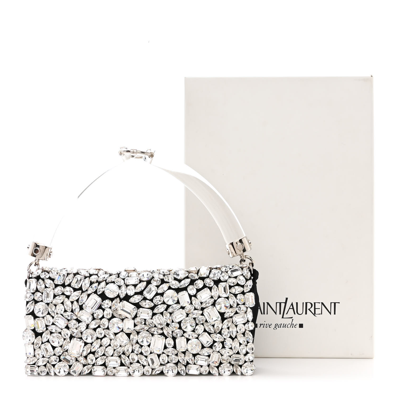 【Saint Laurent】DIAMOND CLUTCH BAG◆697655B870W SAINT LAURENT Satin Jeweled Clutch Black Silver 1409249