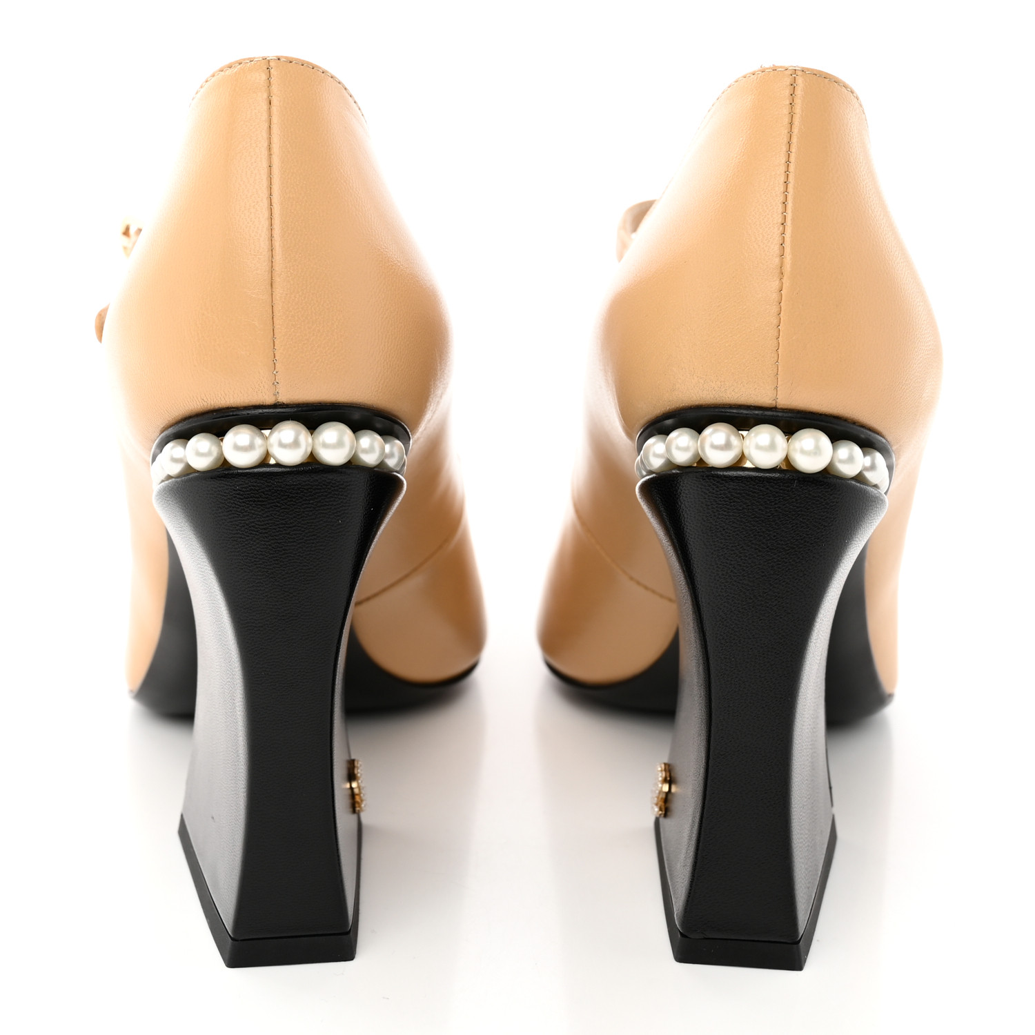 CHANEL Shiny Goatskin Pearls Cap Toe Open Slingback Pumps