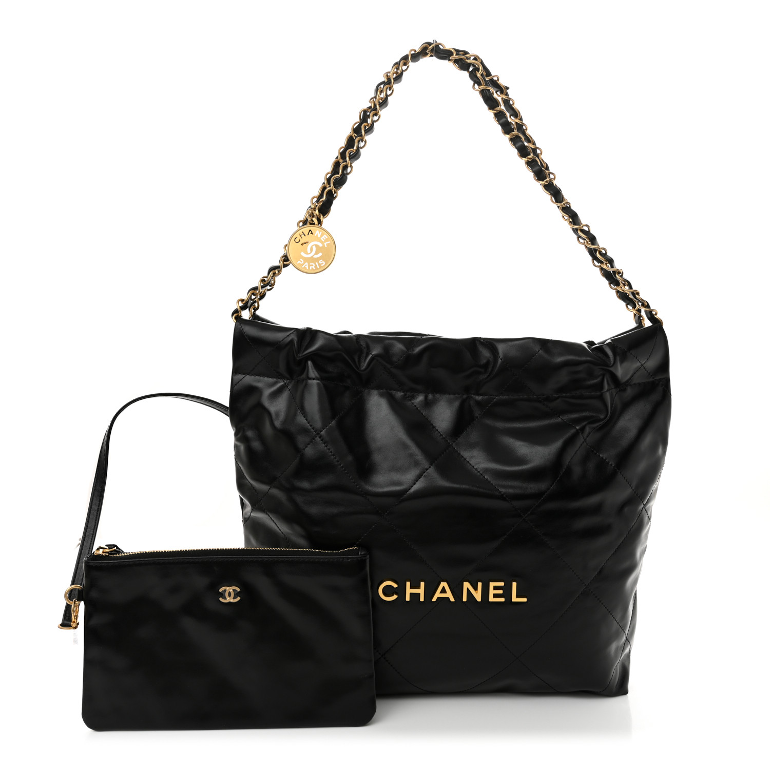 CHANEL Shiny Calfskin Quilted Small Chanel 22 Black 1682887