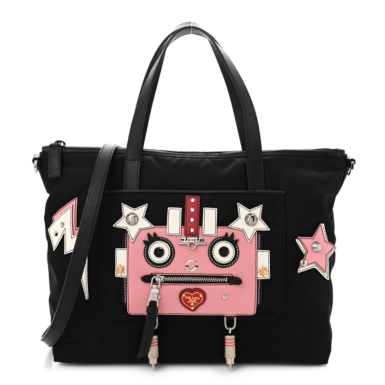 PRADA Nylon Tessuto Saffiano Robot Tote Bag Black Petal