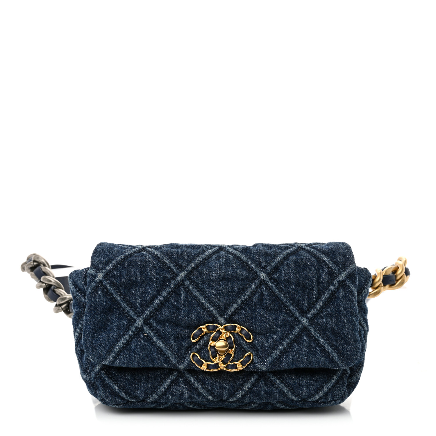 CHANEL Denim Quilted Chanel 19 Waist Bag Blue 1684197
