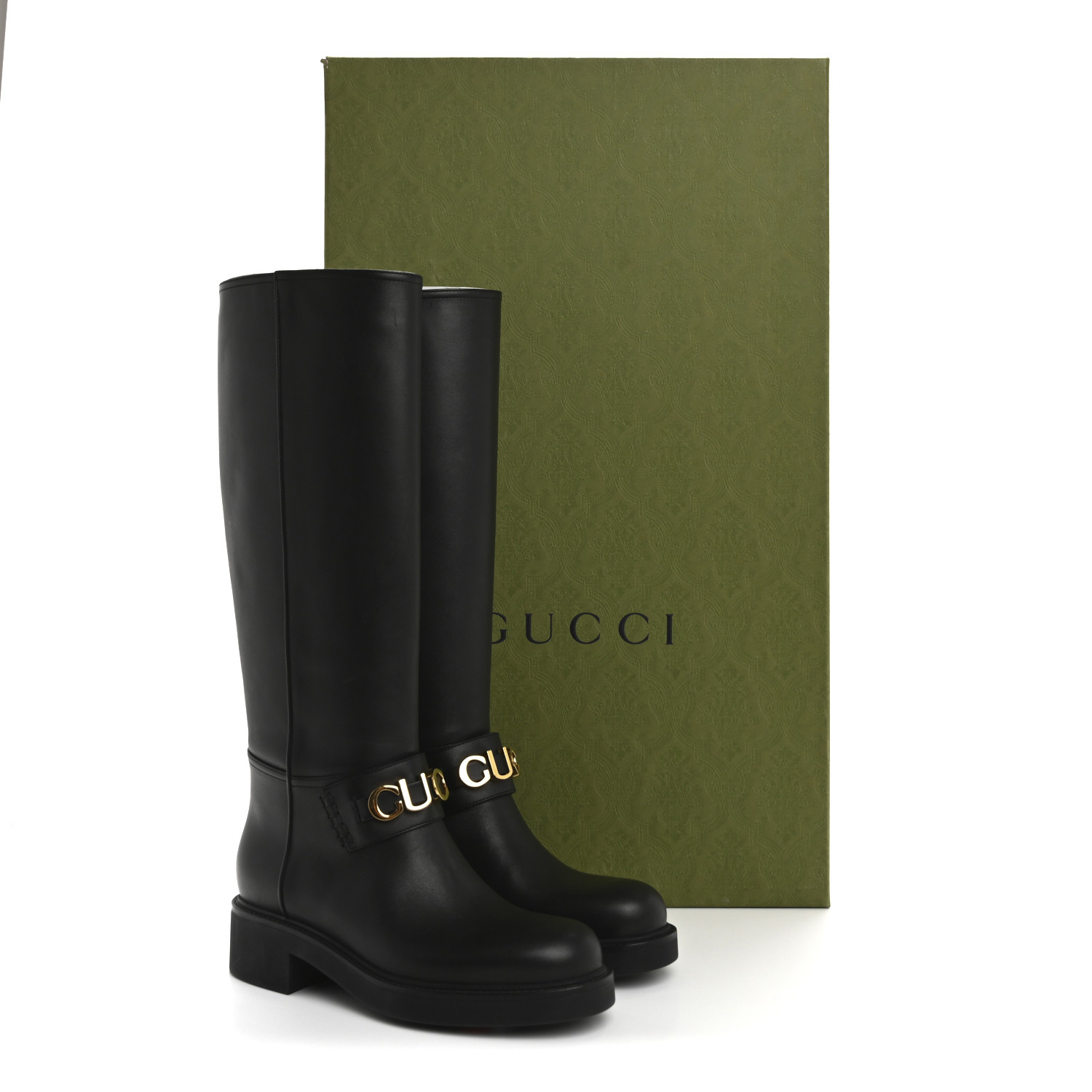 GUCCI Calfskin Over The Knee Boots 37 Black 1686306