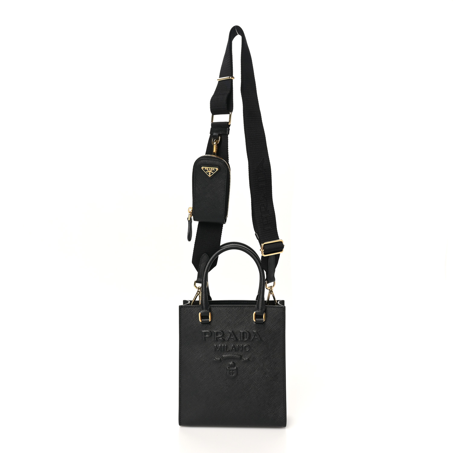 【PRADA】LOGO HANDBAG Prada logo-stamp Brushed Leather Bag | Black | FARFETCH