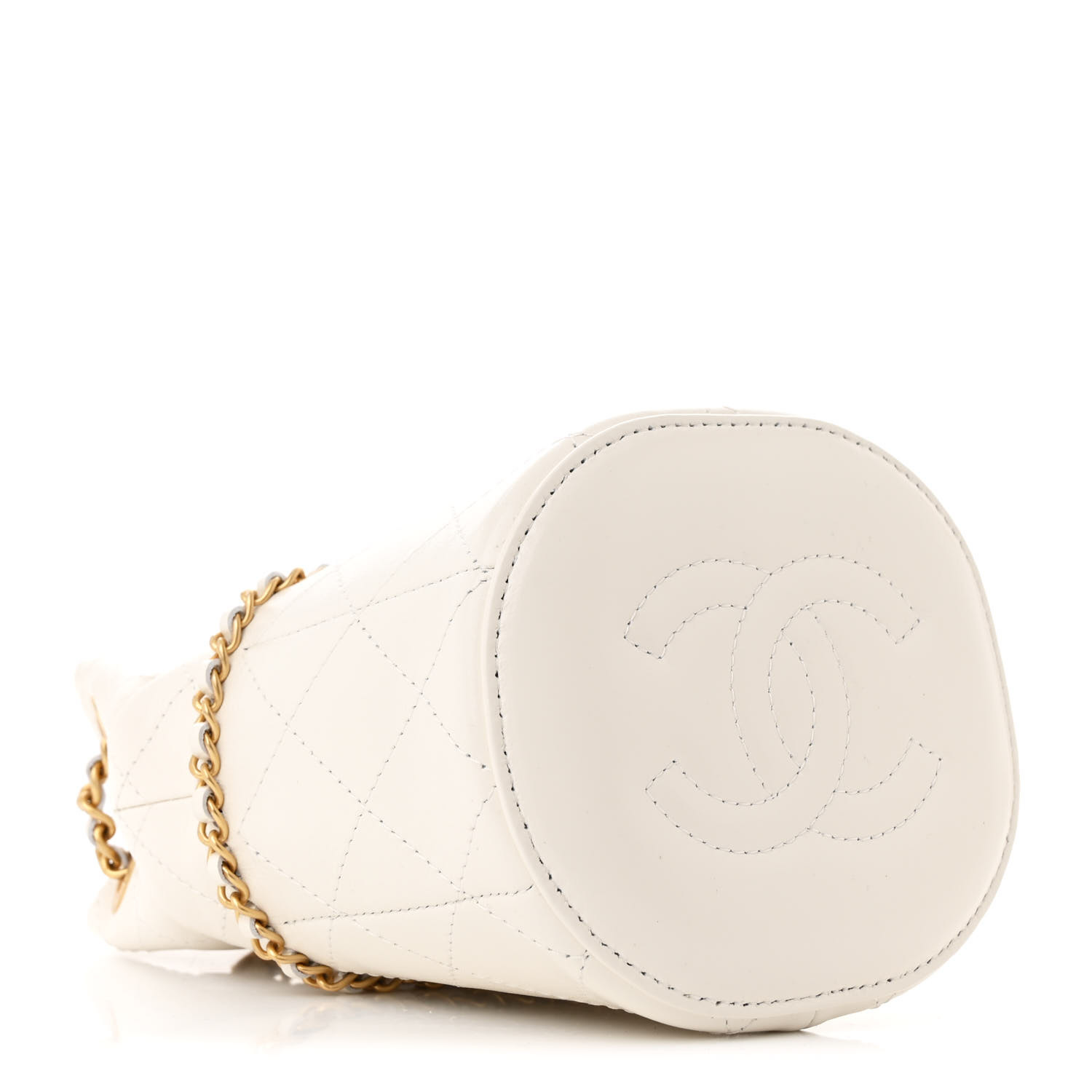 【CHANEL】Chanel Bucket★シャネル【ランク:A】 CHANEL Shiny Lambskin Quilted Chain Bucket Bag White 1676470