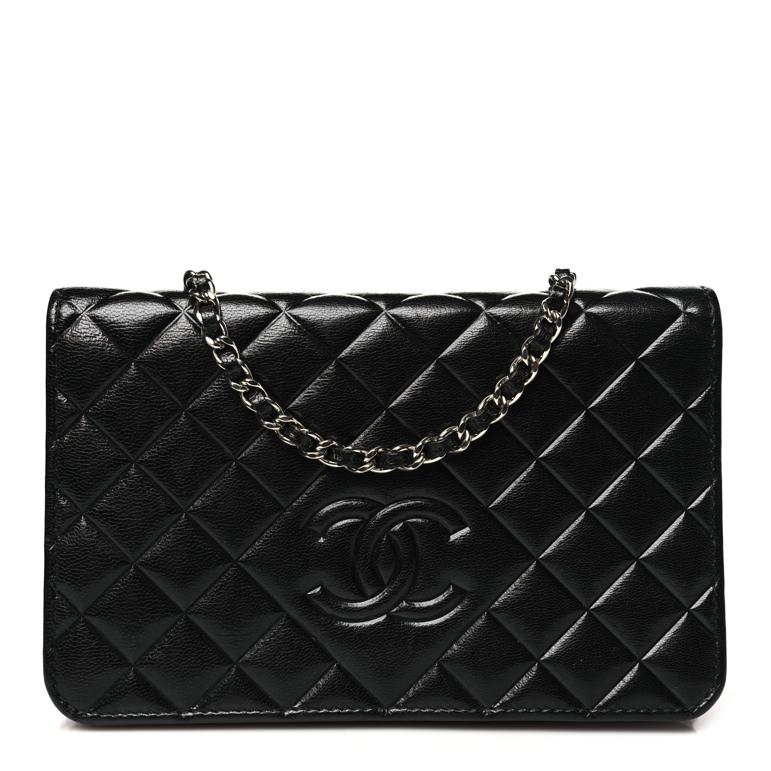 ショルダーバッグ・ポシェット × ヴィンテージ(中古) Chanel CC Diamond Card Holder on Chain Quilted Lambskin CHANEL Lambskin Quilted Card Holder On Chain Black 1679738