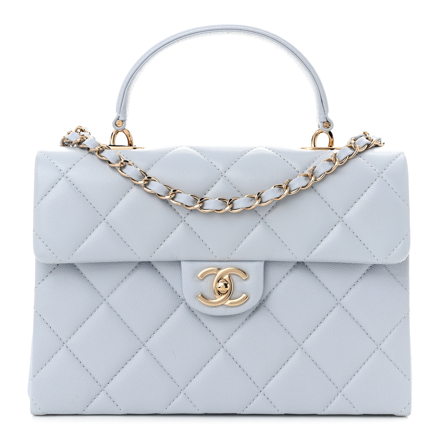 CHANEL Caviar Quilted Retro Twist Top Handle Flap Light Grey