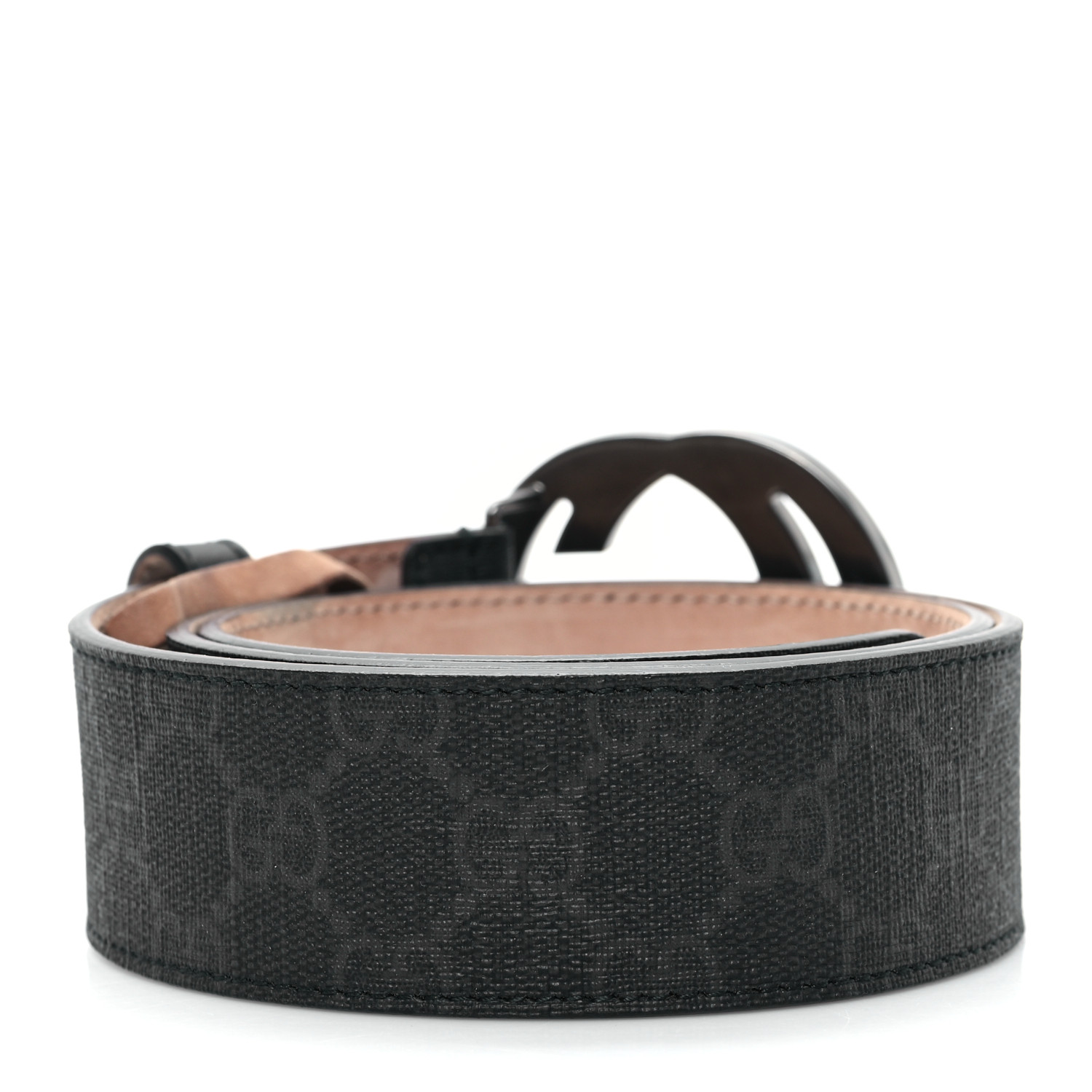GUCCI ブラック ベルト GGロゴ 80-32 Authentic Gucci Black Pebbled Calfskin Leather Gold Double G
