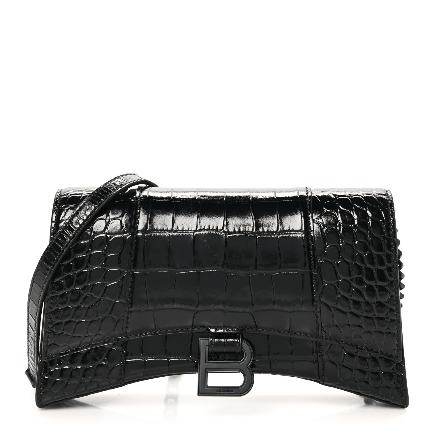 BALENCIAGA Shiny Calfskin Monochrome Crocodile Embossed