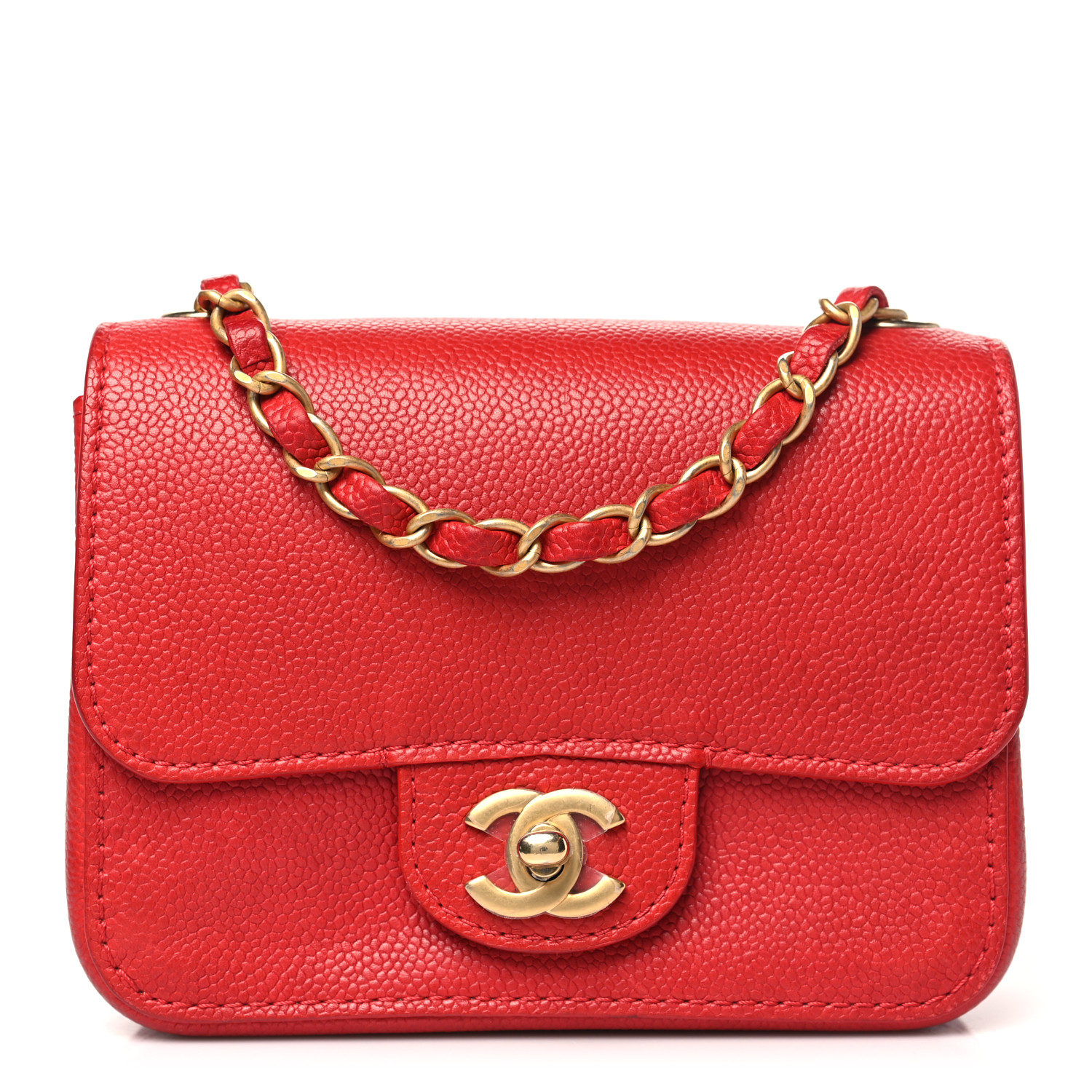 【ヴィンテージ】Rank:S☆Chanel Red Square Classic Mini Flap Chanel Mini Red Lambskin Square Classic Flap Bag - Luxe Du Jour