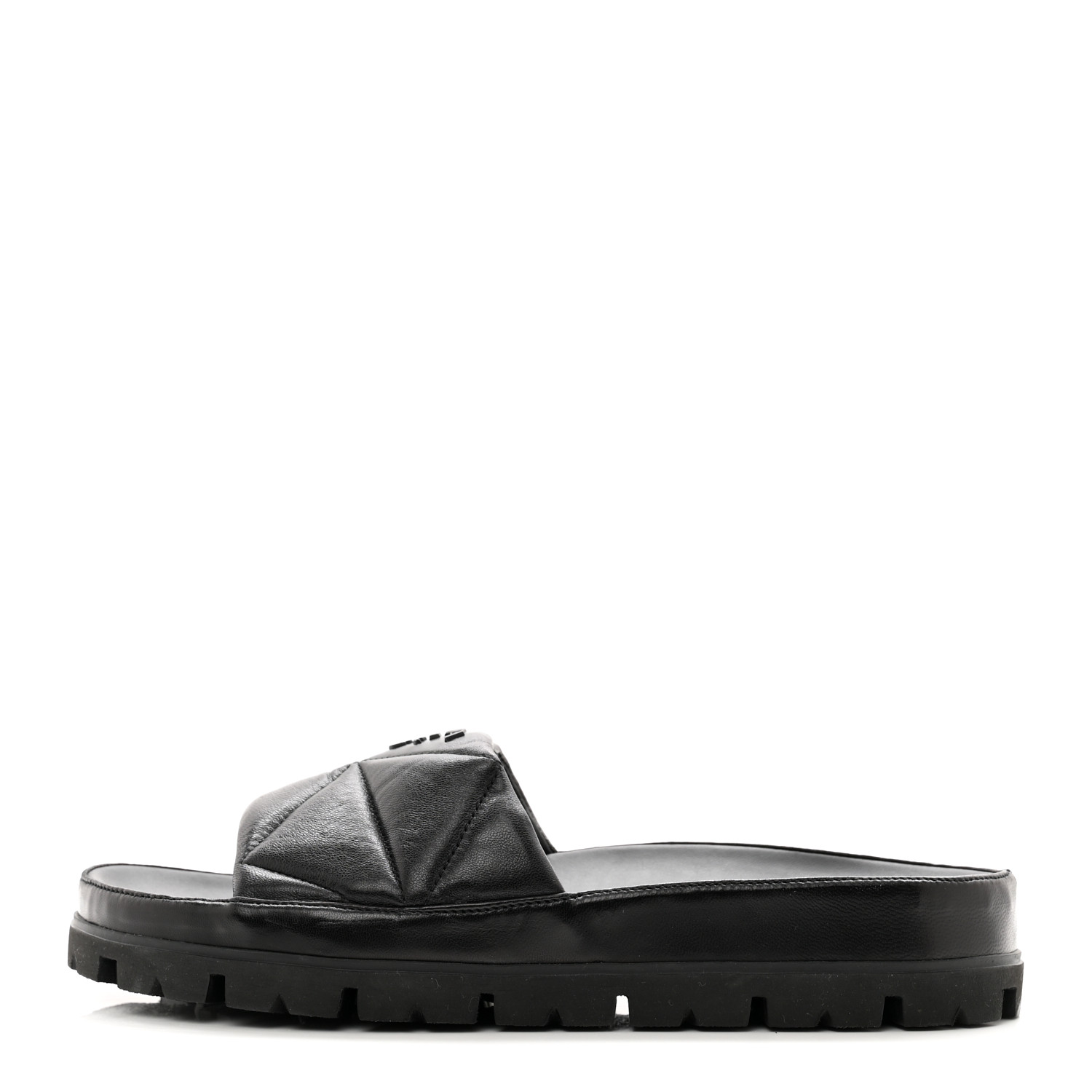 PRADA Nappa Logo Quilted Slide Sandals 39 Black 1451180