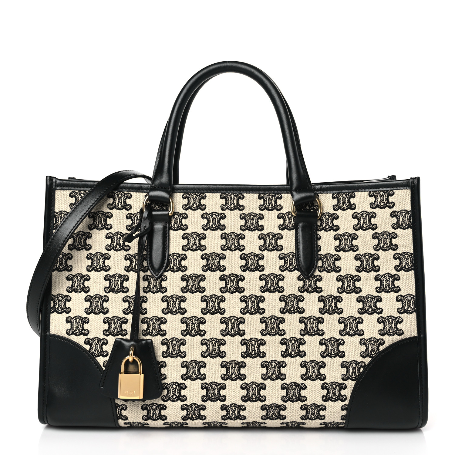 CELINE Canvas Calfskin Triomphe Embroidered Mini Horizontal