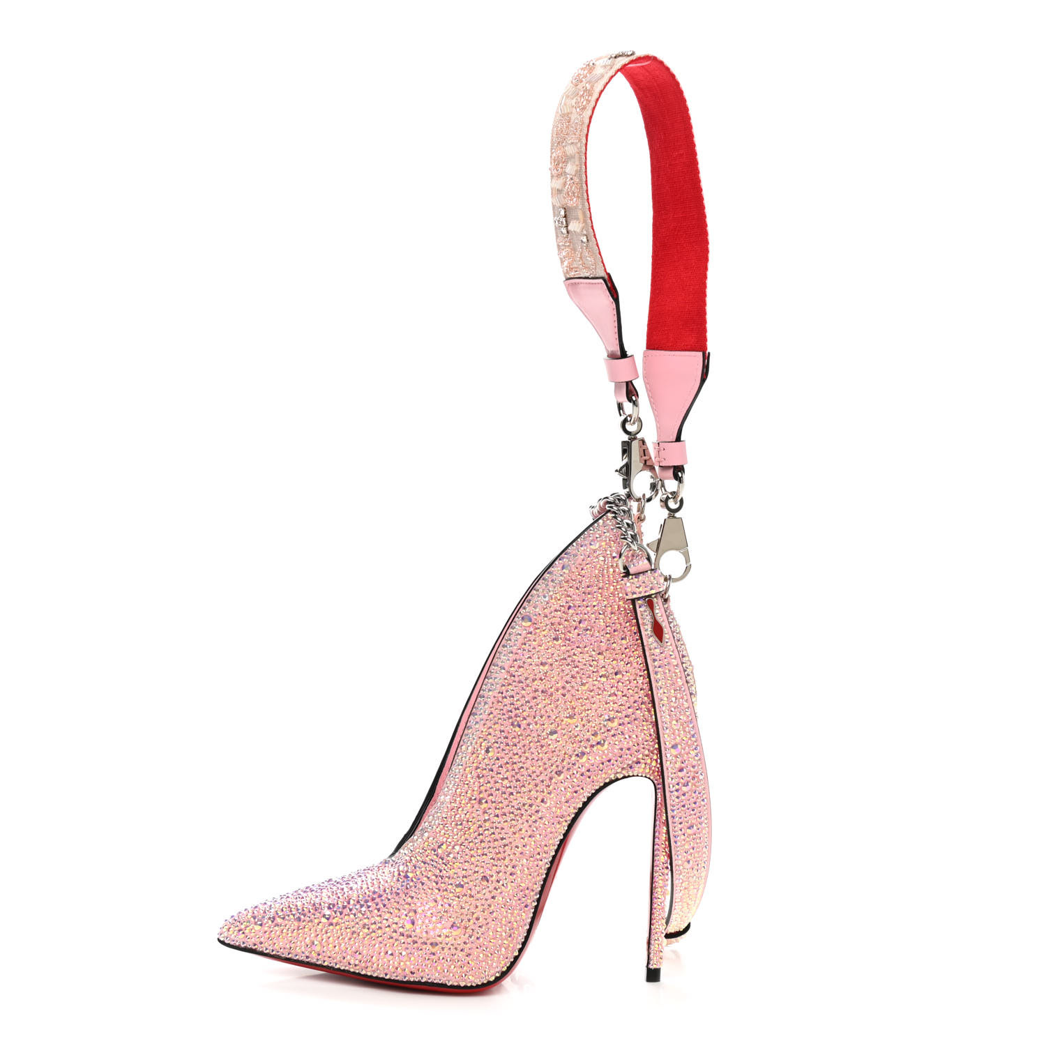 CHRISTIAN LOUBOUTIN Crystal Suede A.B Stiletto Charm Clutch