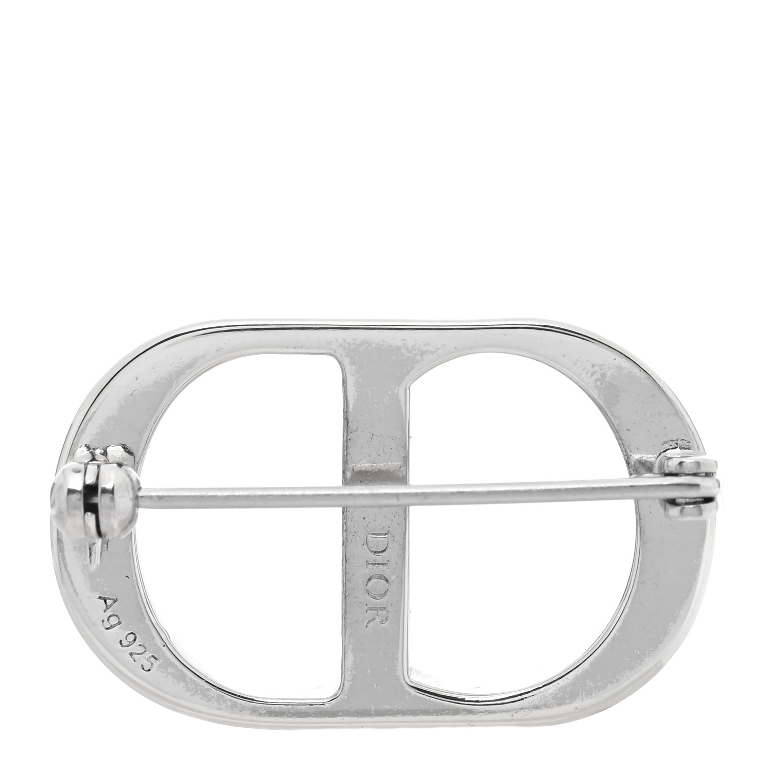 CHRISTIAN DIOR Sterling Silver Crystal CD Logo Brooch