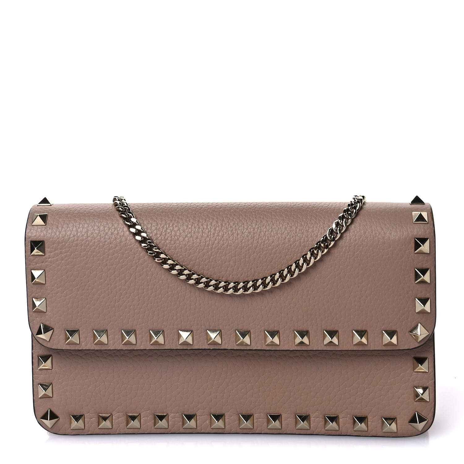 クラッチバッグ VALENTINO ROCKSTUD CHAIN ??POUCH IN GARNET CALFSKIN VALENTINO GARAVANI Grainy Calfskin Rockstud Chain Pouch