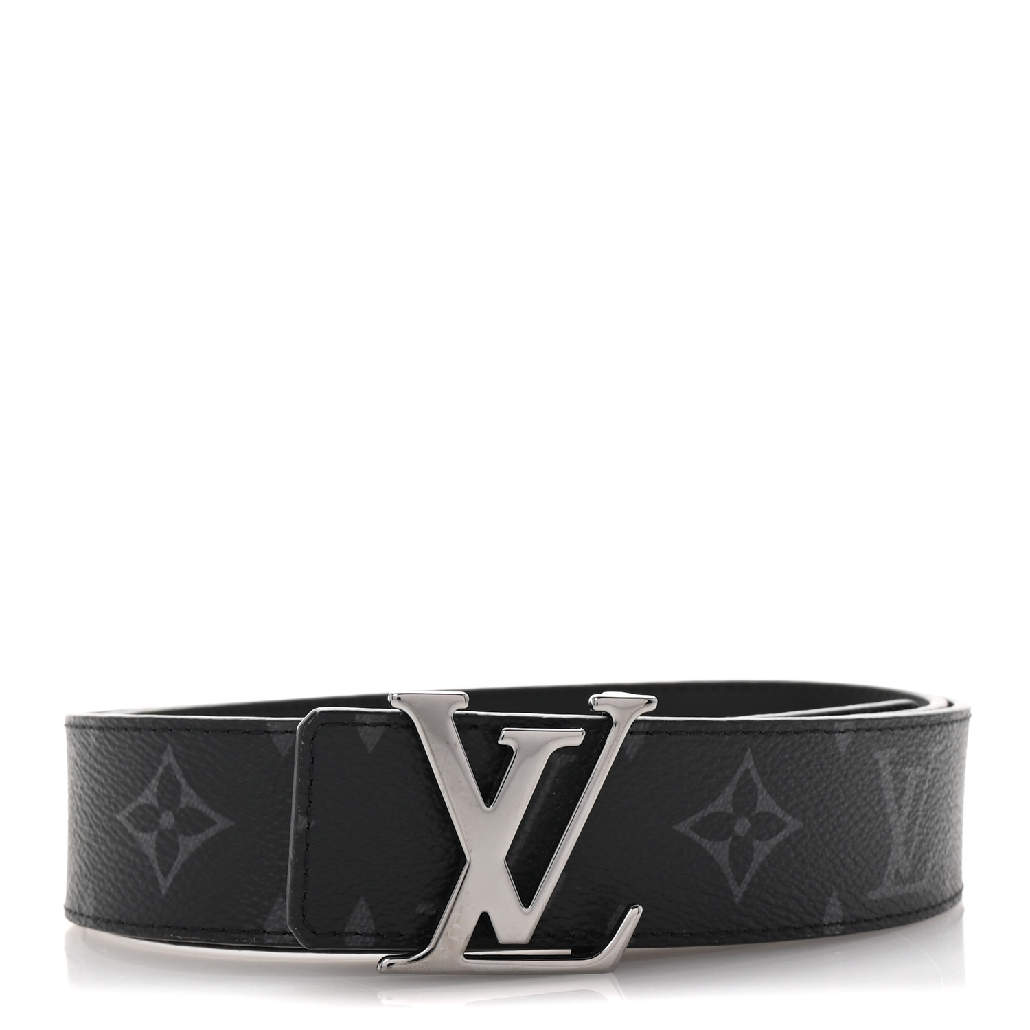 Louis Vuitton ブラック ベルト 90/36 LOUIS VUITTON Calfskin Monogram Eclipse 35mm LV Initiales