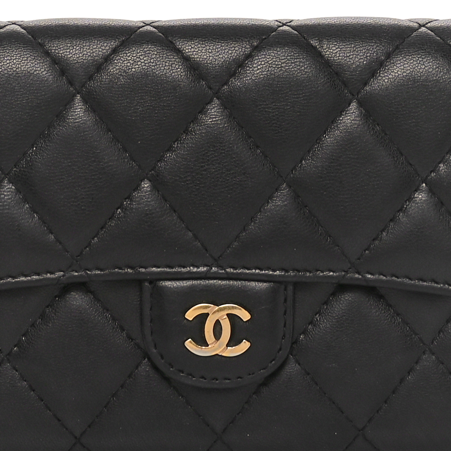 CHANEL Lambskin Quilted Large Gusset Flap Wallet Black