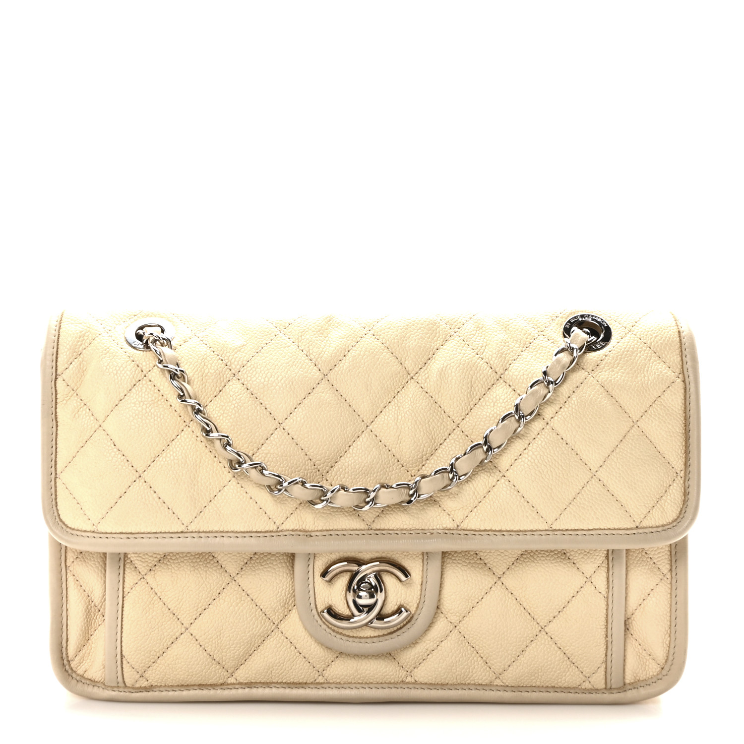 CHANEL Caviar Quilted Medium French Riviera Flap Beige