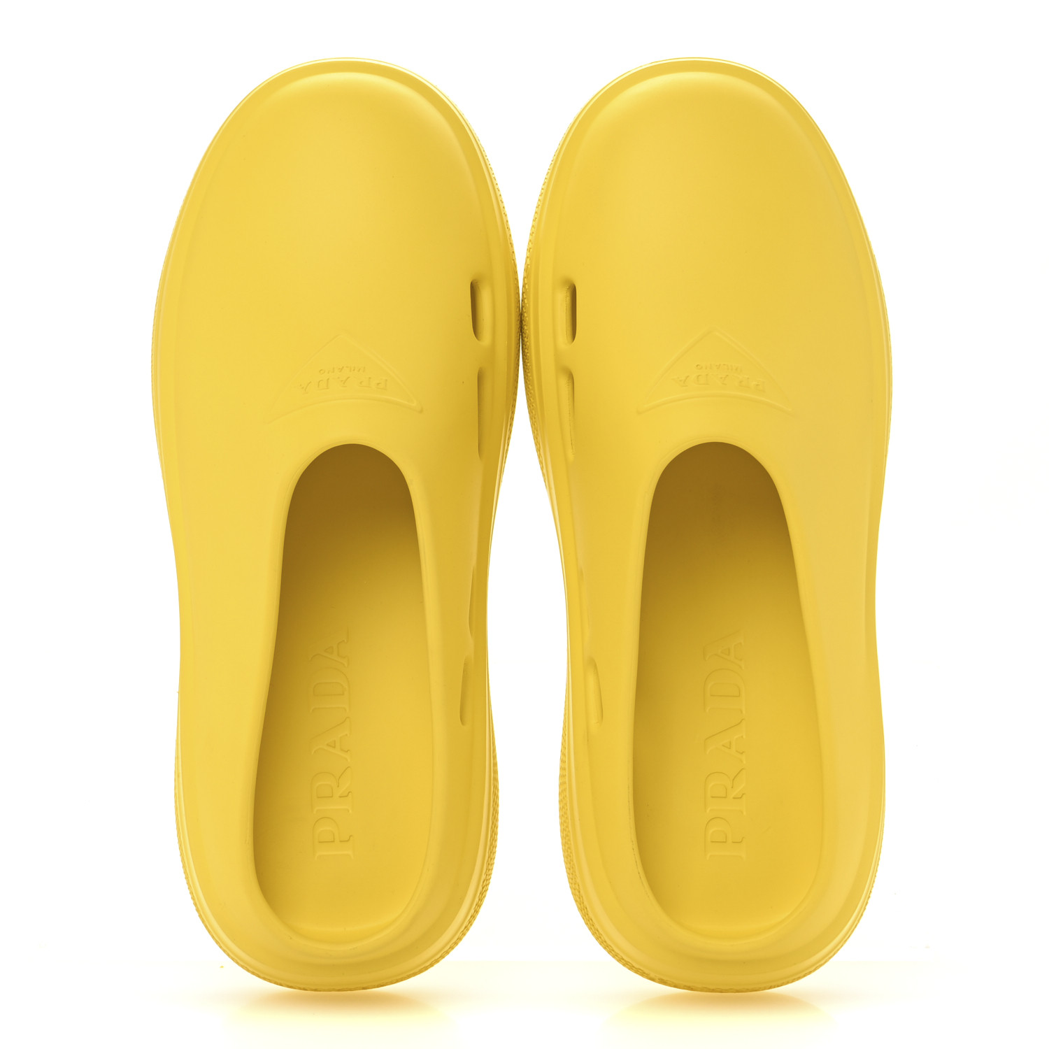 PRADA Soft Mellow Rubber Triangle Logo Embossed Mens Mules