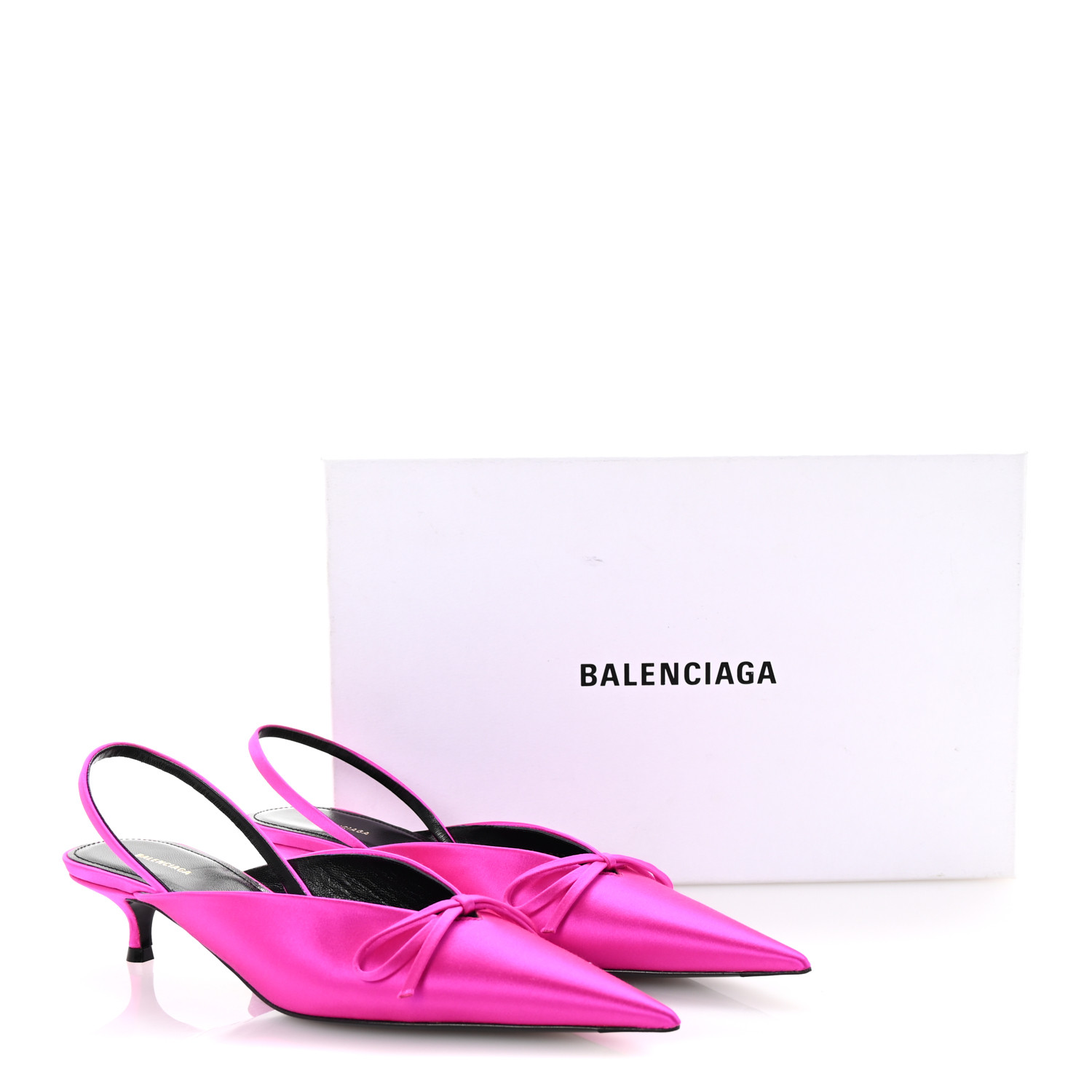 BALENCIAGA Satin Pointed Toe Knife Slingback 40mm Mules 36