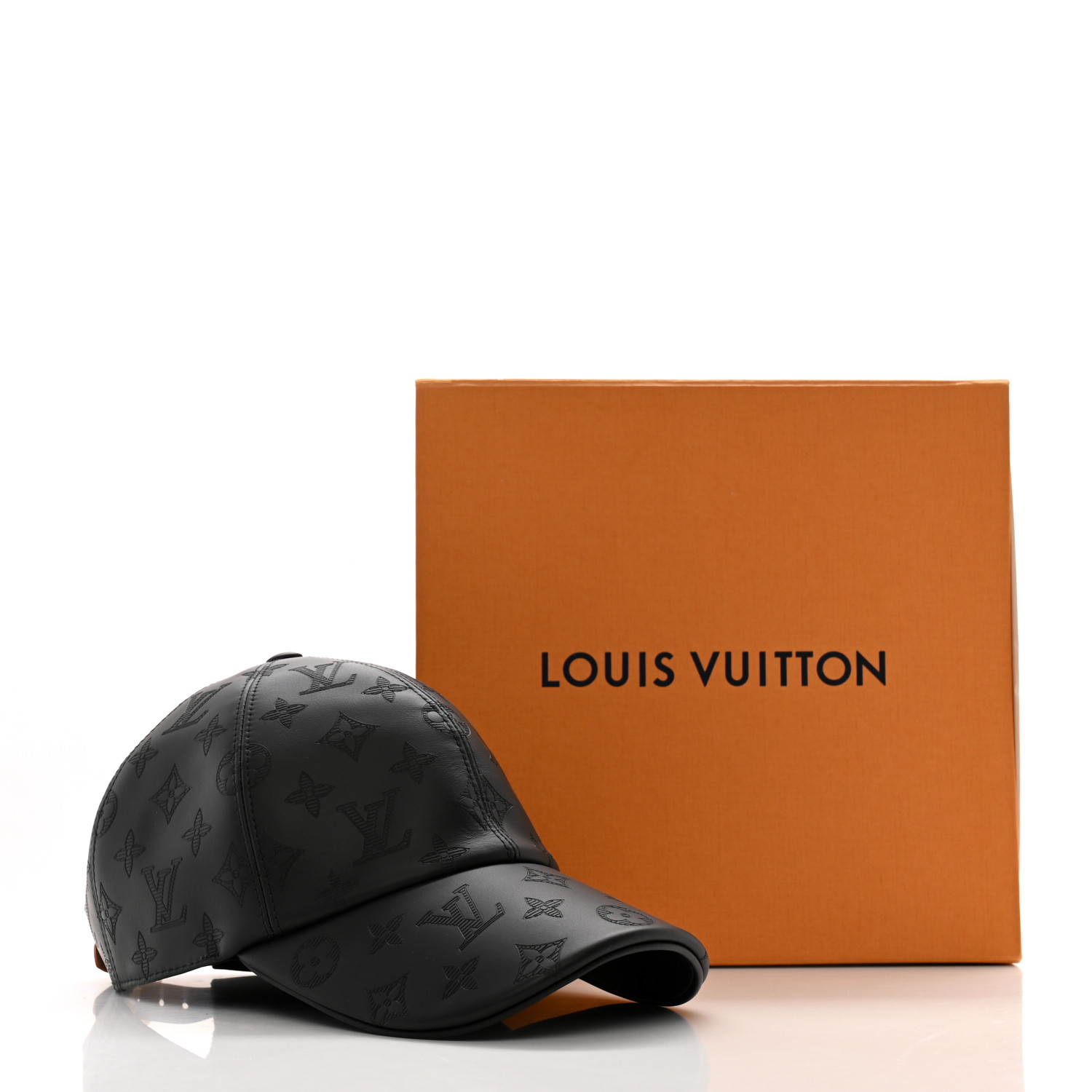LOUIS VUITTON Calfskin Monogram Shadow Baseball Cap 58 Black