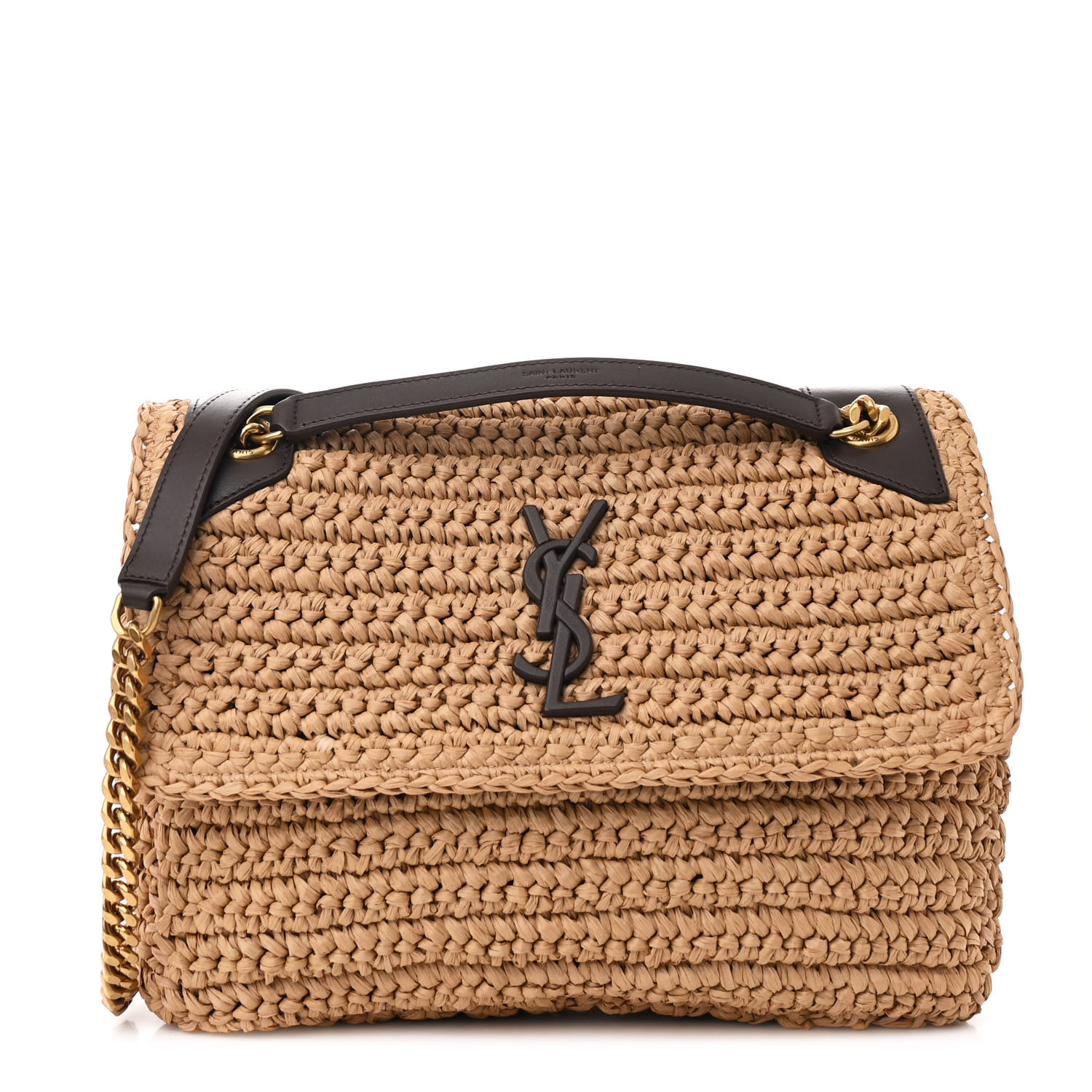 SAINT LAURENT Raffia Calfskin Monogram Medium Niki Chain