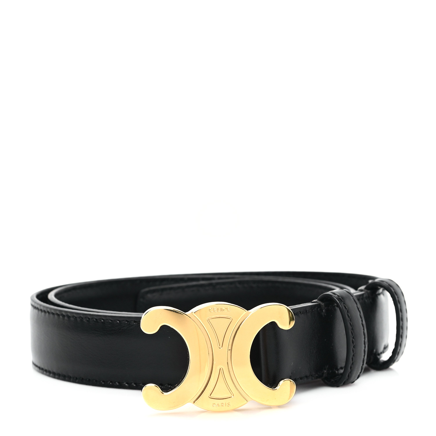 CELINE トリオンフ　ベルト　70 ブラック CELINE Box Calfskin Medium 25mm Triomphe Belt 70 28 Black