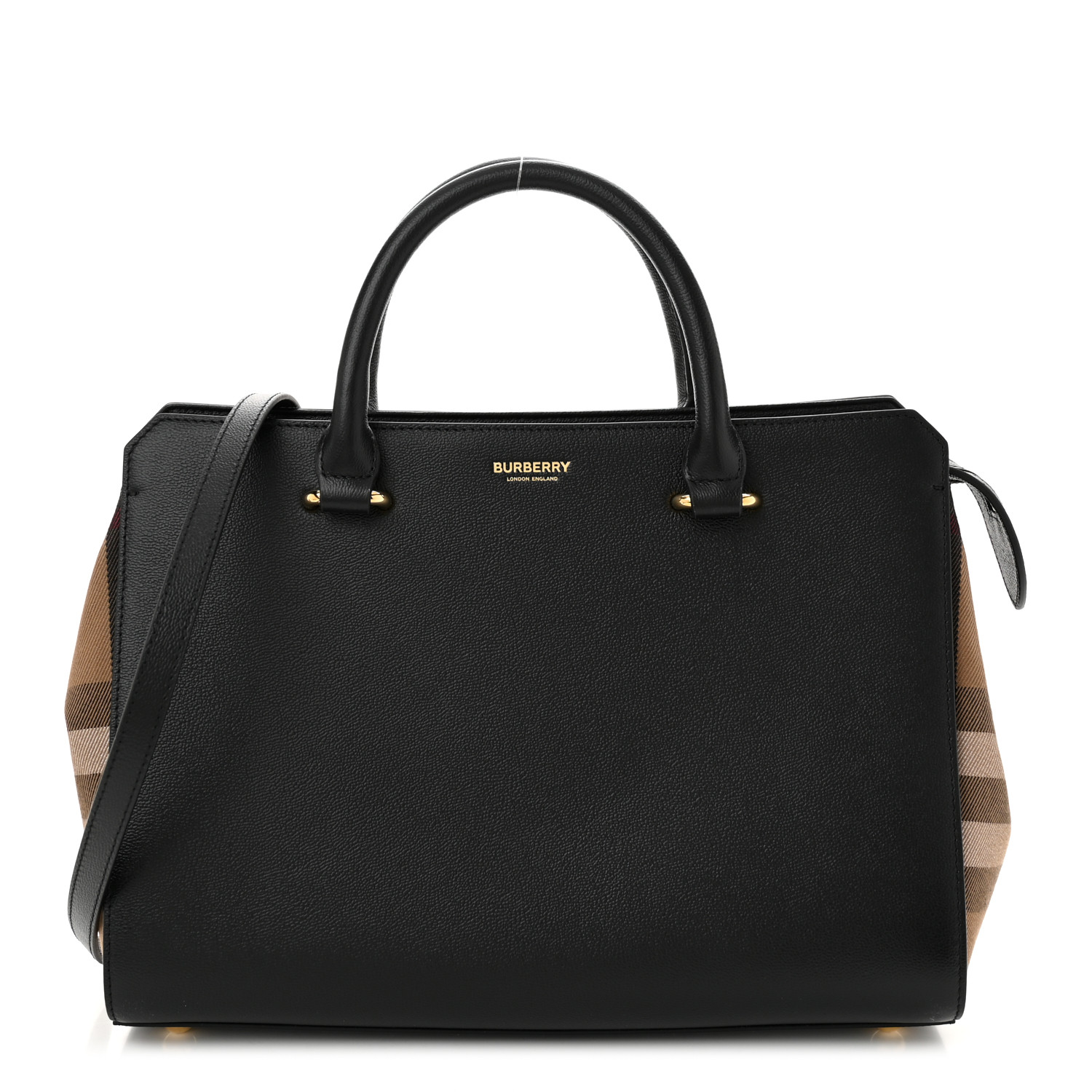 BURBERRY Calfskin Mega Check Small Banwell Tote Black