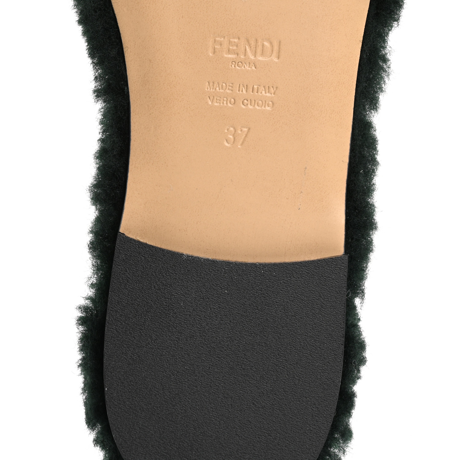 FENDI FFロゴ ミュール 37 FENDI Shearling FF Baguette Slide Sandals 37 Salvia Green