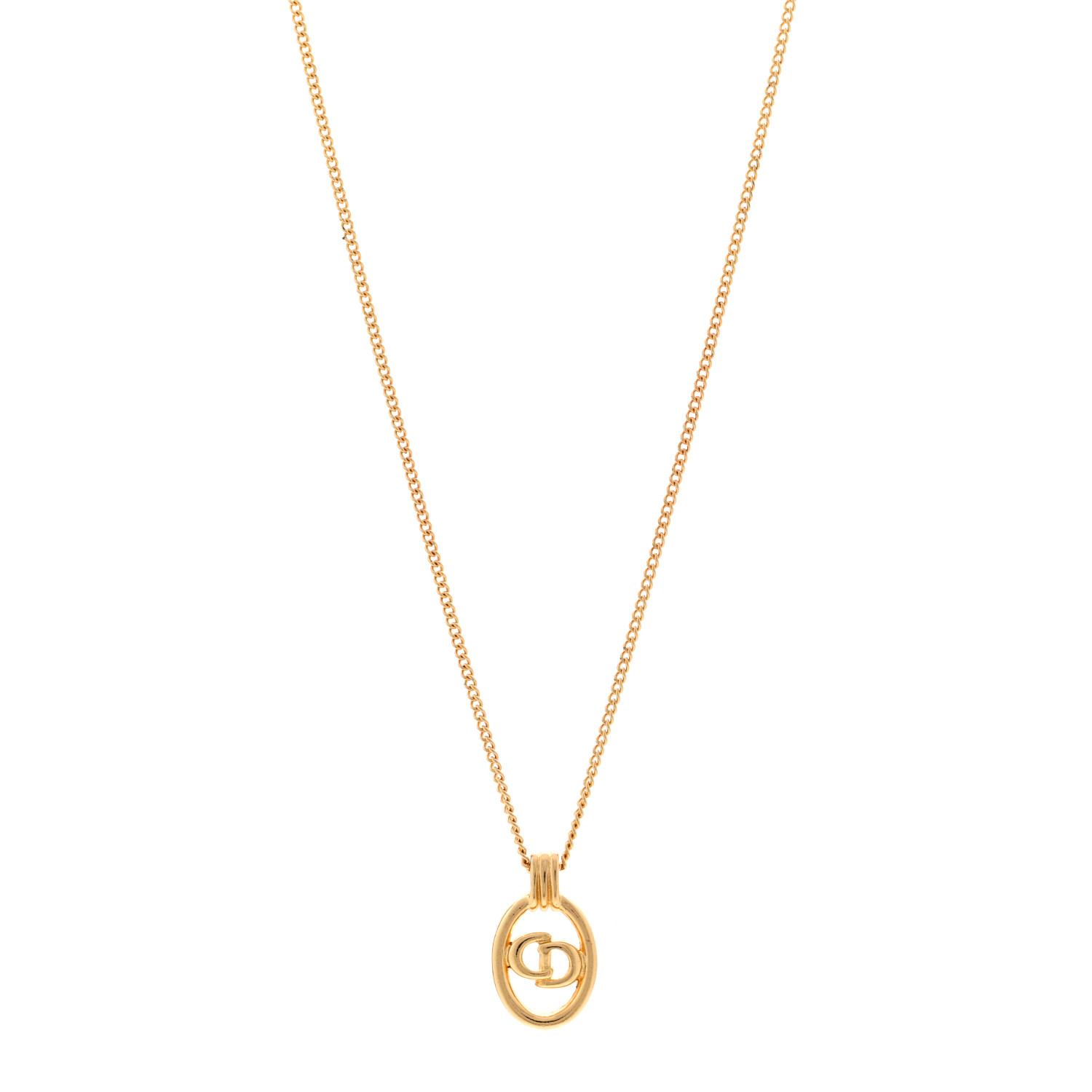 Christian Dior CD logo necklace/ディオール CHRISTIAN DIOR Metal CD Logo Oval Pendant Necklace Gold