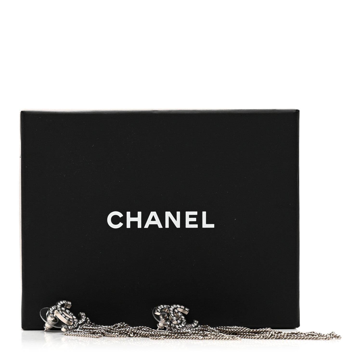 CHANEL:バレッタ(スタッツ) CHANEL Baguette Crystal CC Chain Drop Earrings Silver