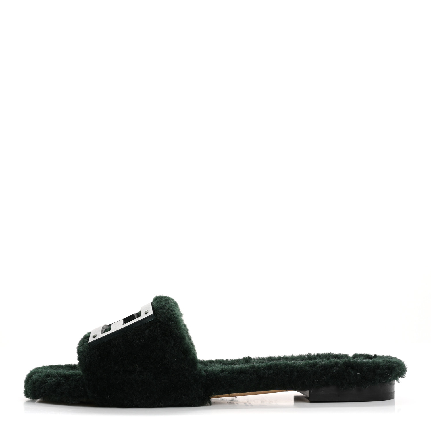 FENDI FFロゴ ミュール 37 FENDI Shearling FF Baguette Slide Sandals 37 Salvia Green