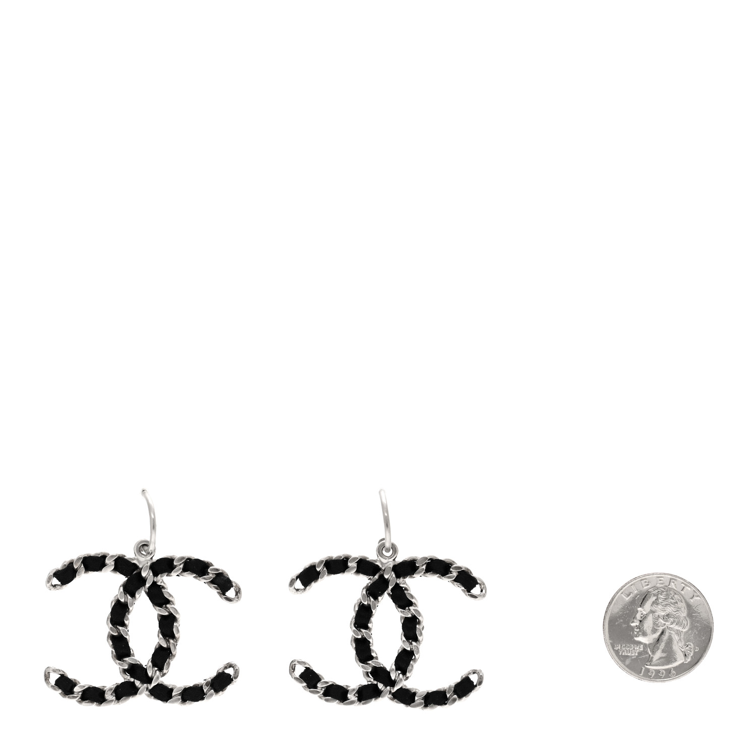 CHANEL Lambskin CC Chain Drop Earrings Black Silver 1683564