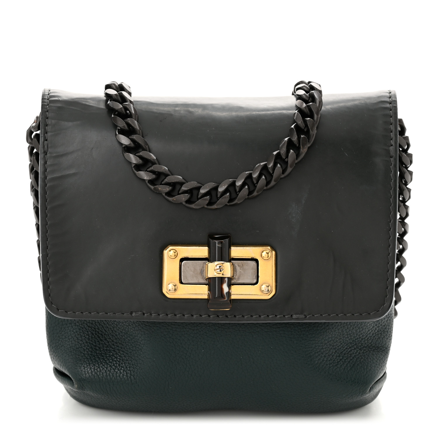 LANVIN Calfskin Mini Happy Edgy Crossbody Green 1686047