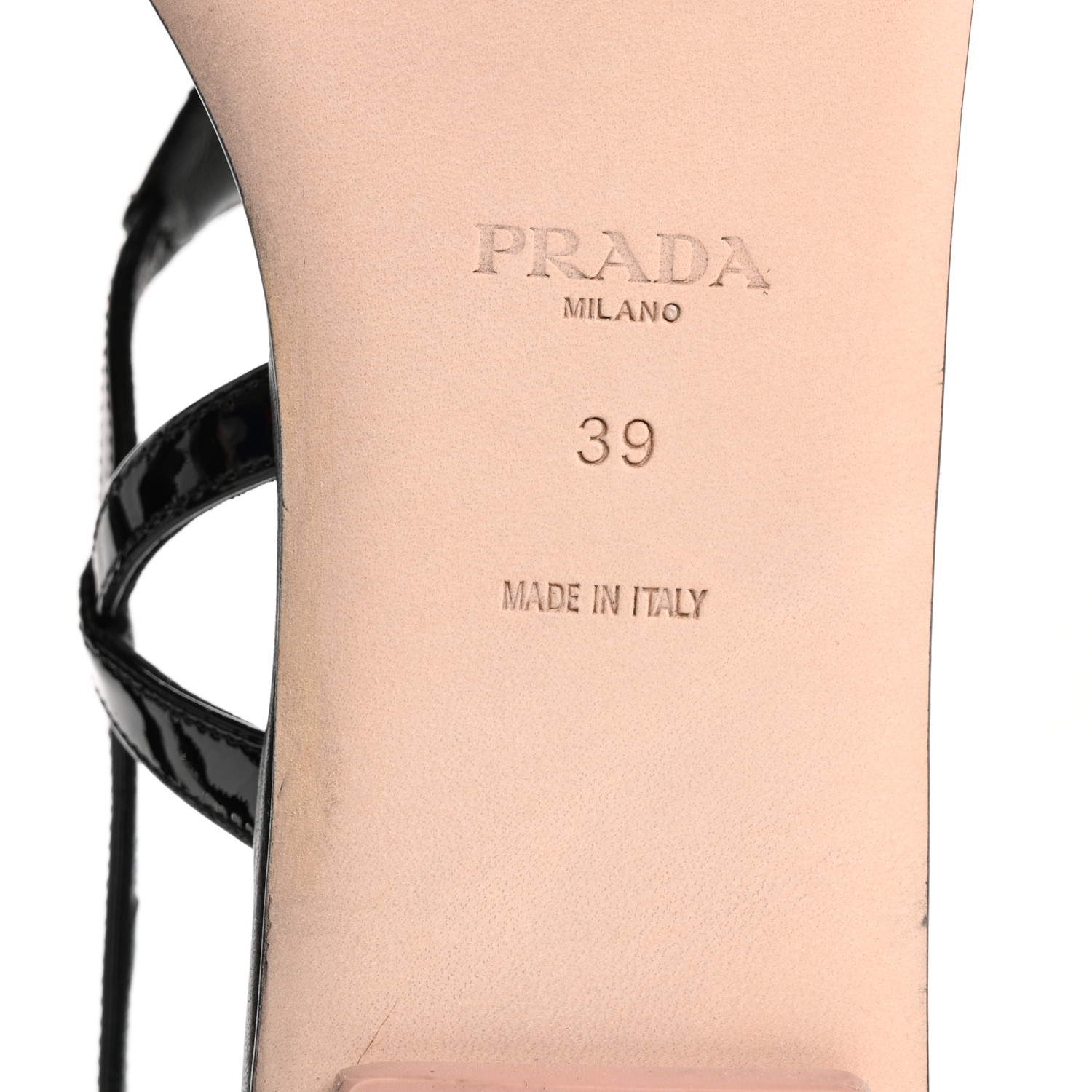 PRADA Vernice Metal Triangle Logo Slingback Flat Thong